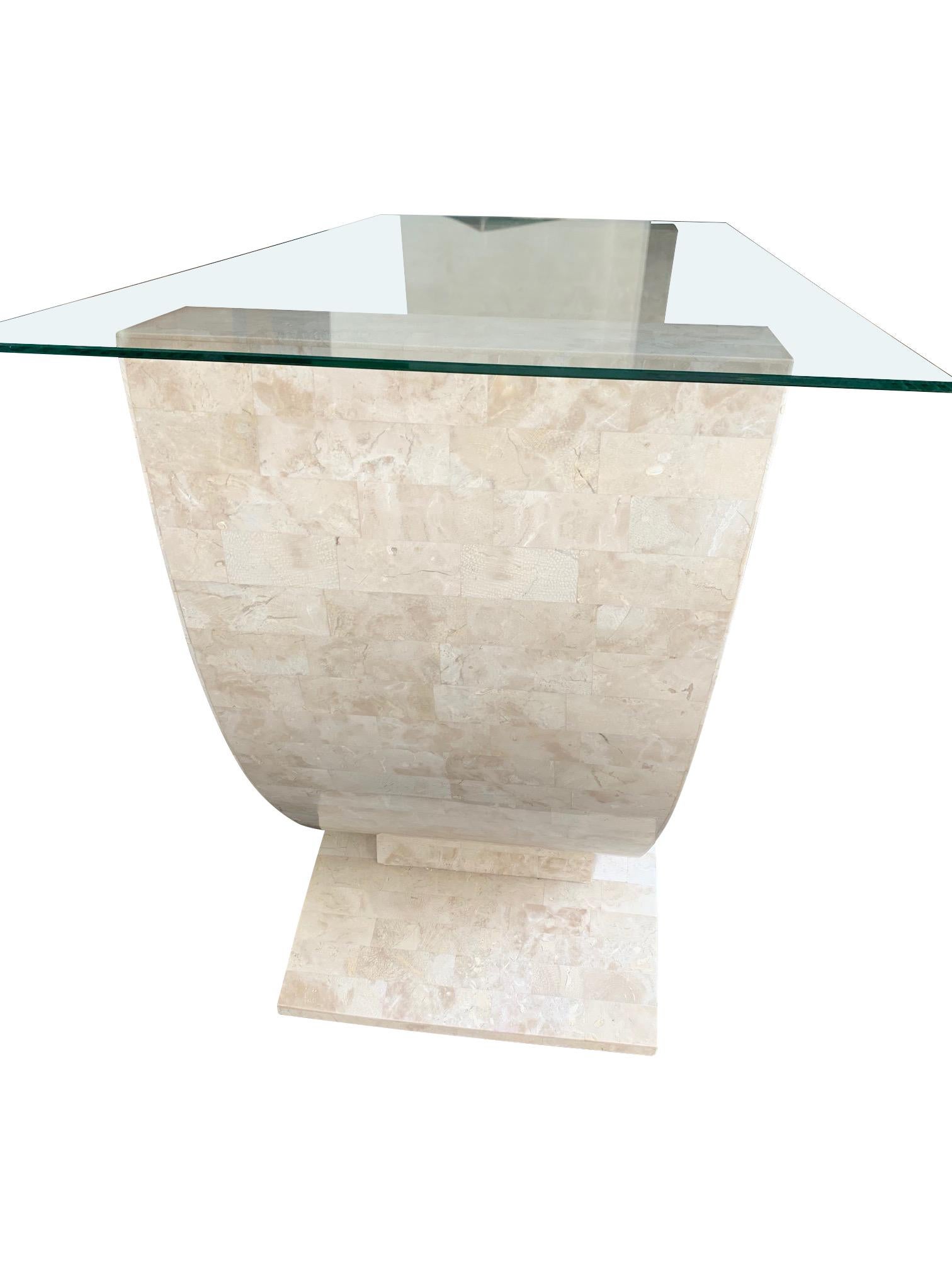 Maitland Smith Tessellated Marble Console Table with Bevelled Glass Top 1
