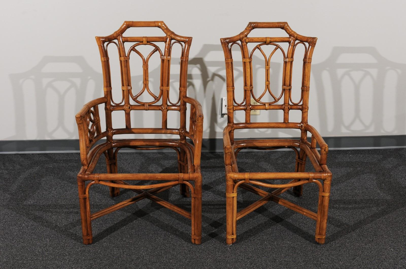 Majestic Restored Set of 10 Pagoda Style High Back Dining Chairs by Ficks Reed 10