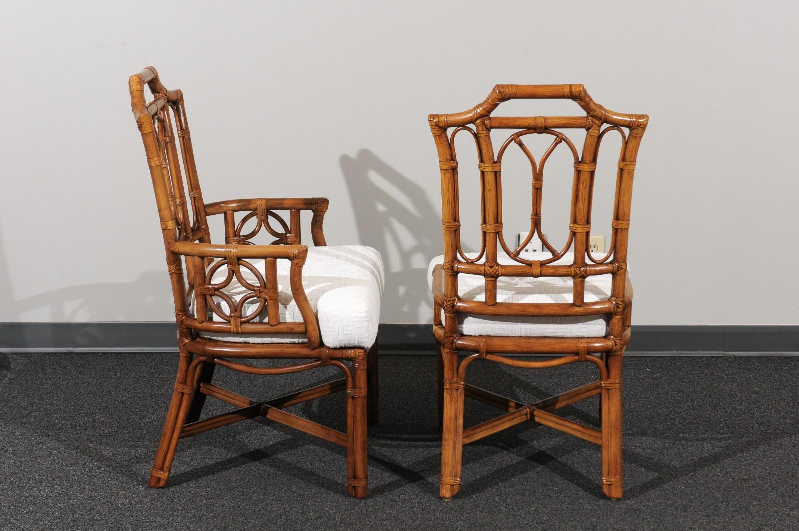 Majestic Restored Set of 10 Pagoda Style High Back Dining Chairs by Ficks Reed In Excellent Condition In Atlanta, GA