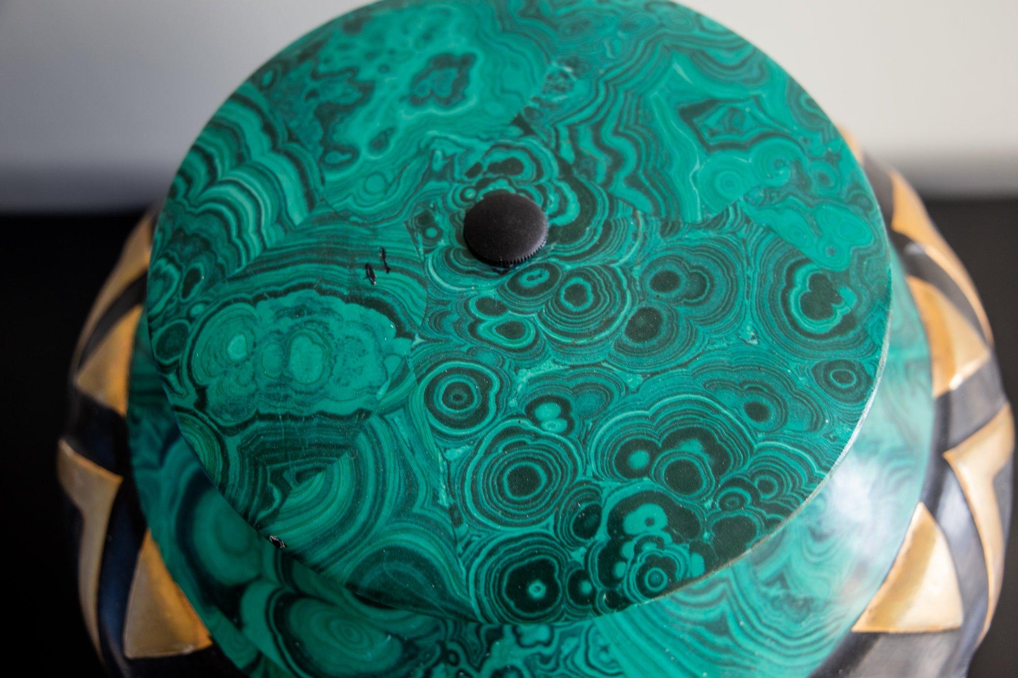 Mid-Century Modern A malachite finish ceramic urn by Tomato Barbi, Milano 1970 For Sale