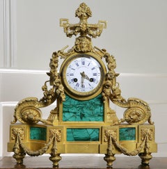 Malachite Mounted Mantel Clock, French, circa 1850