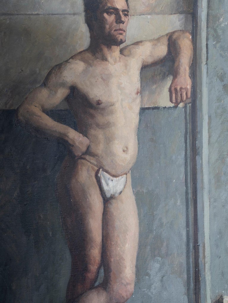 An oil on canvas male study by Michael Gilbery, London, 1913-2000.