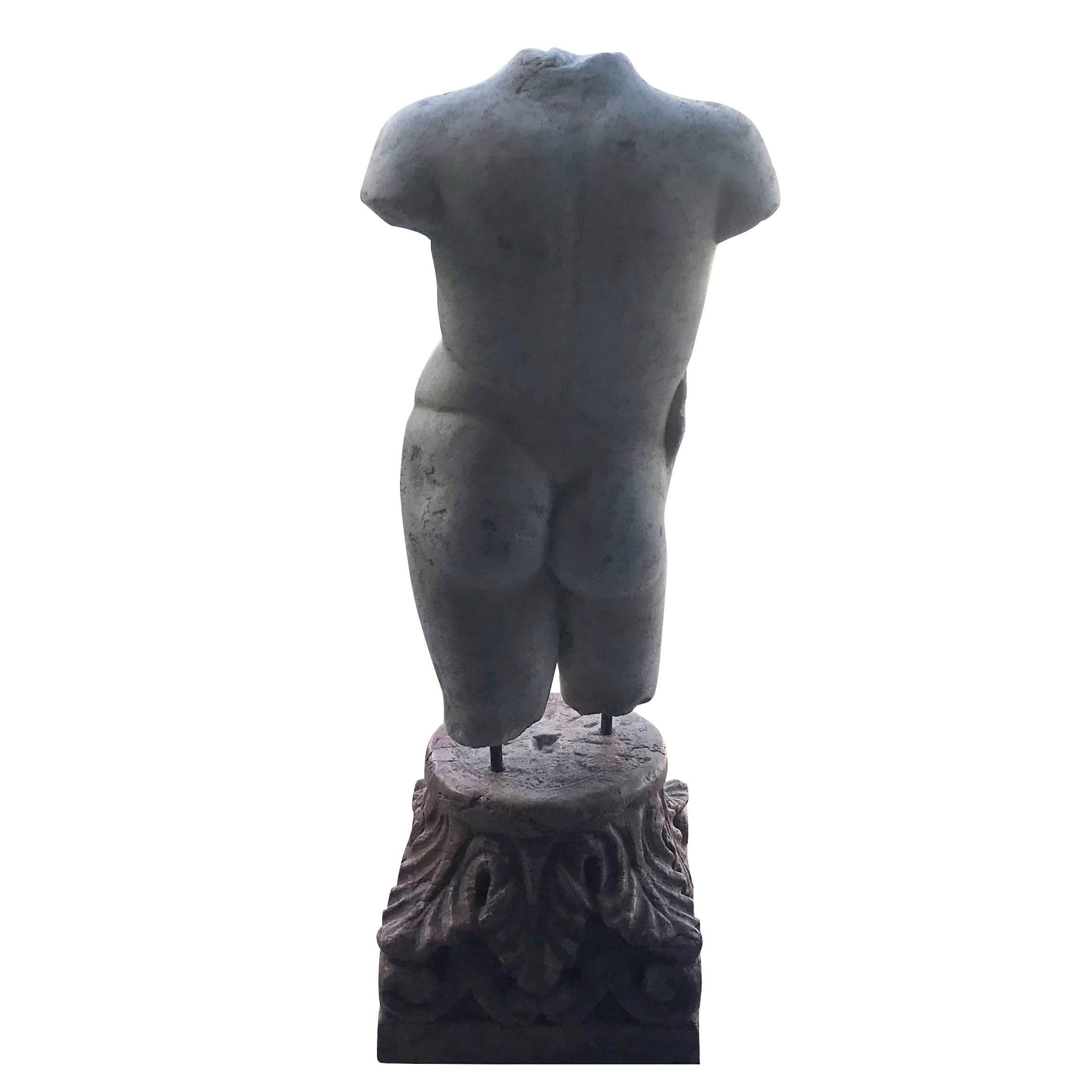 Hand-Crafted 19th Century Italian Thassos Marble Male Torso