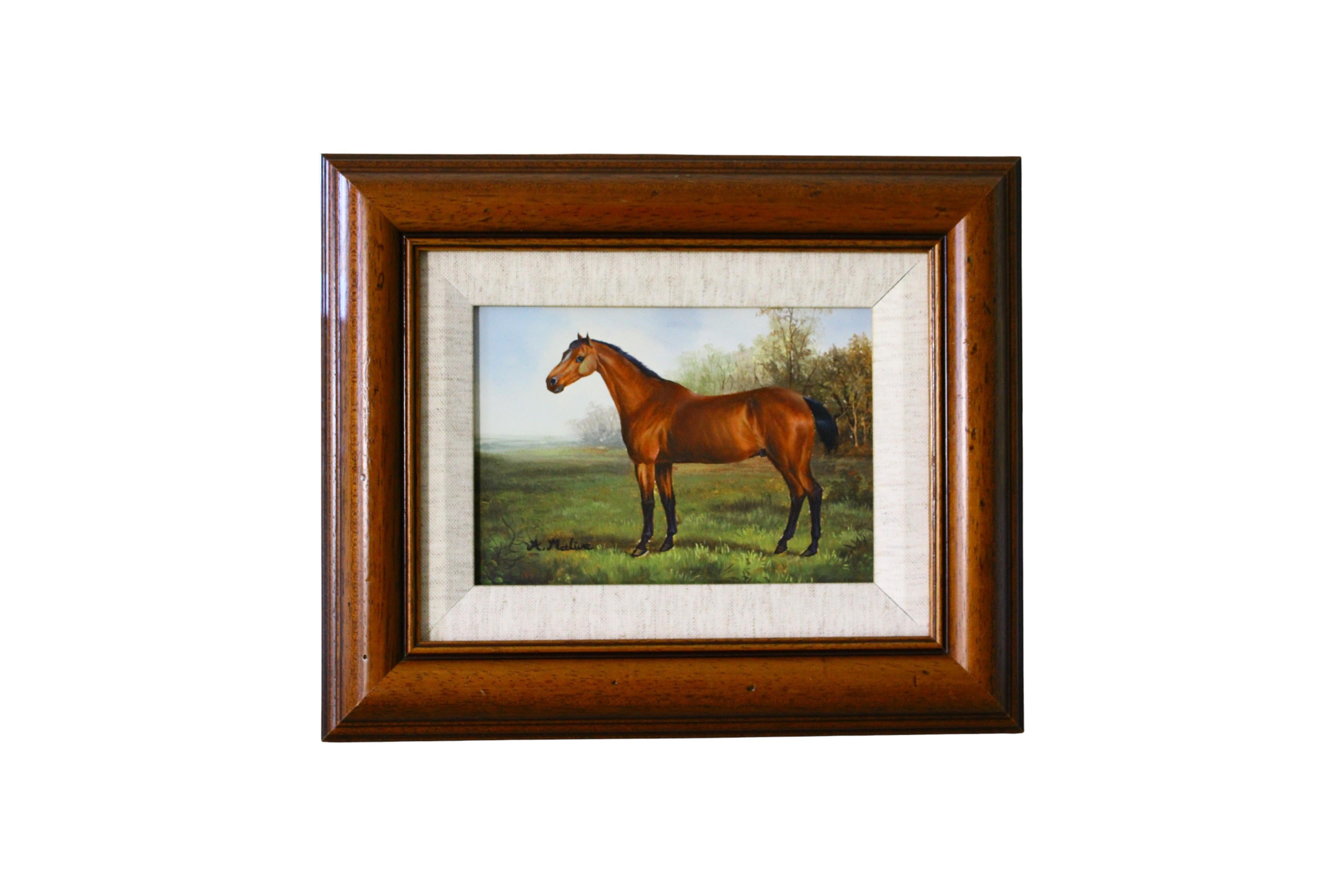 Horse Painting, Original French signed vintage horse portrait, Equestrian