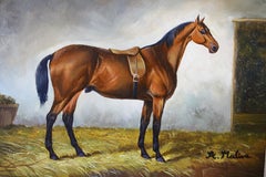 Horse Painting, Original French signed vintage horse portrait, Equestrian Stable