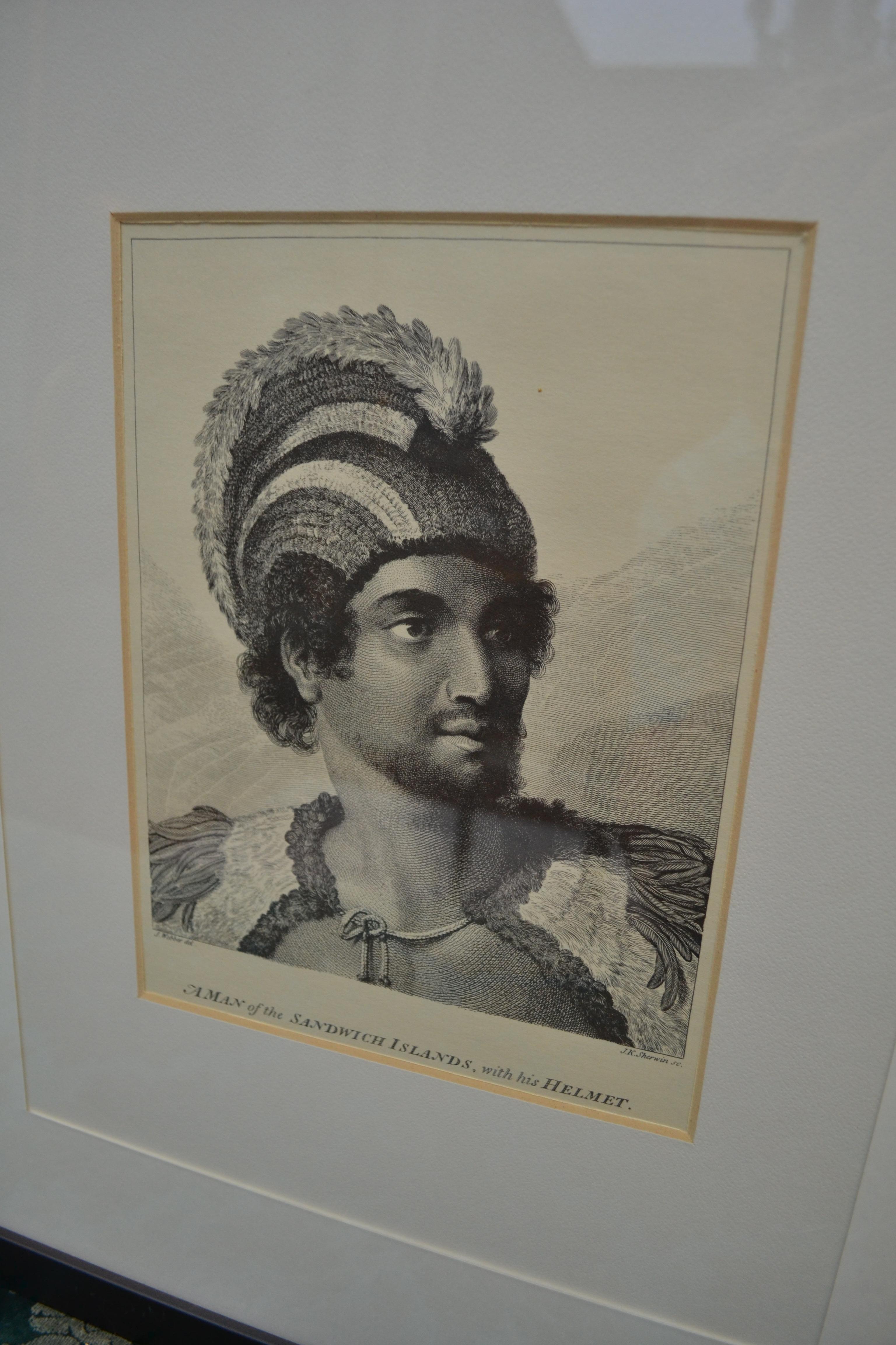 18th Century Man of the Sandwich Islands, with His Helmet J. Webber del. J.K. Sherwin Sc. For Sale