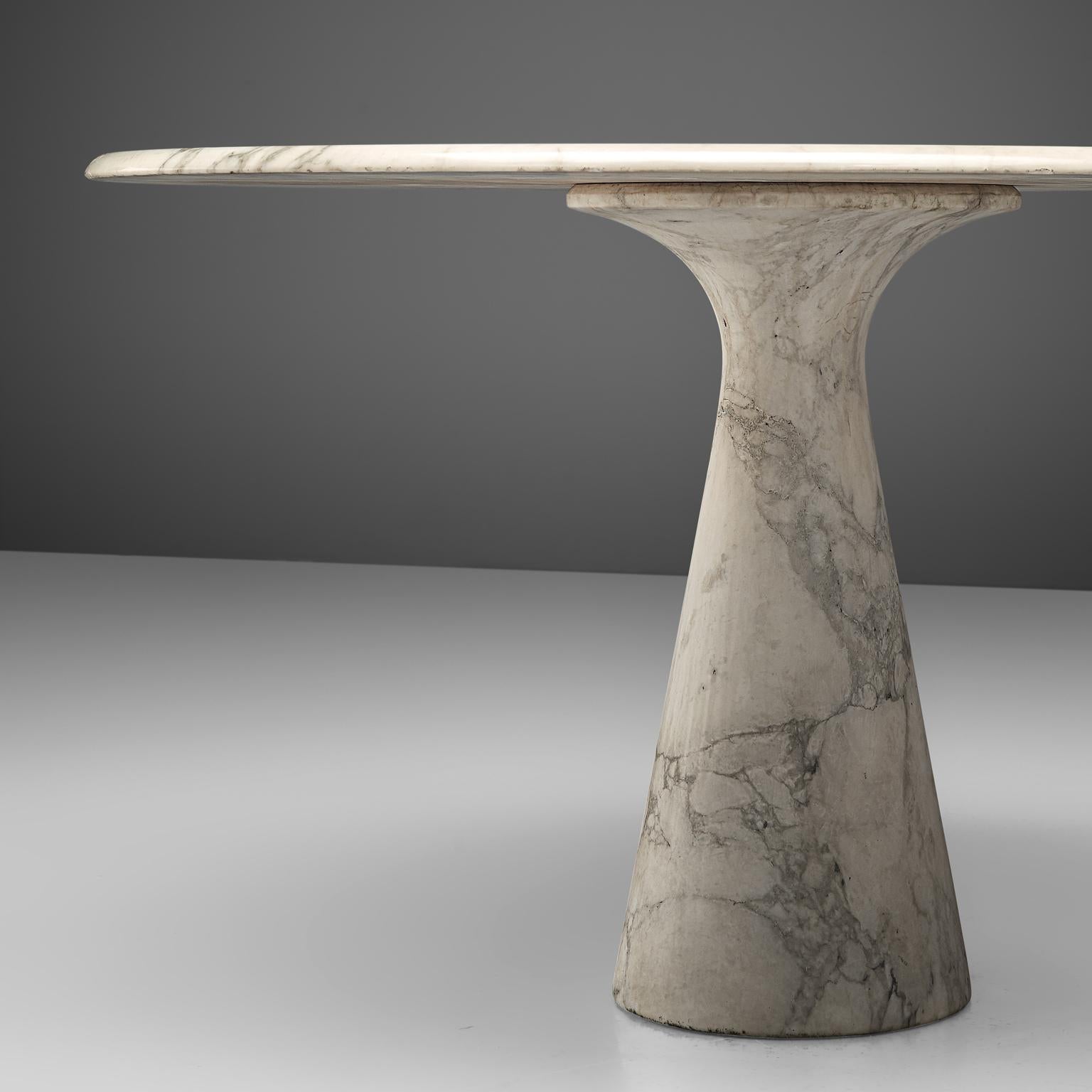 Mid-Century Modern A. Mangiarotti Round Pedestal Dining Table in White Marble