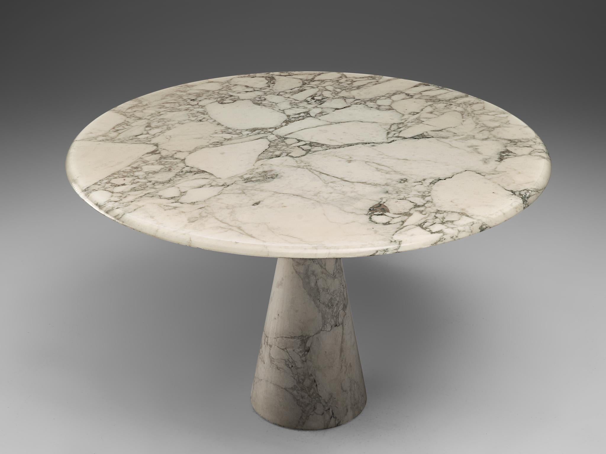 Italian A. Mangiarotti Round Pedestal Dining Table in White Marble