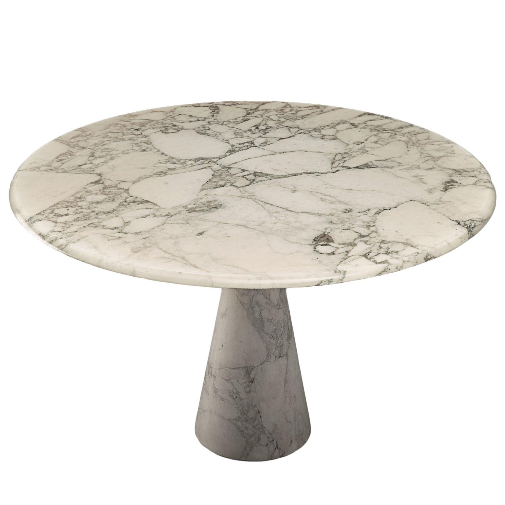 A. Mangiarotti Round Pedestal Dining Table in White Marble