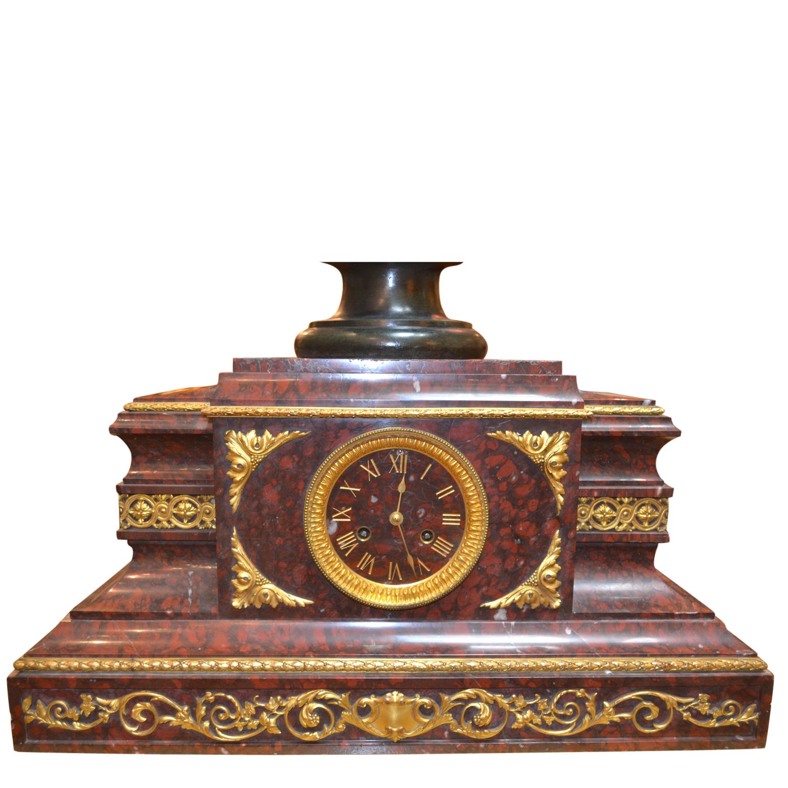 Griotte Marble and Gilt Bronze Clock Mounted by a Classical Female Bronze Bust For Sale 2