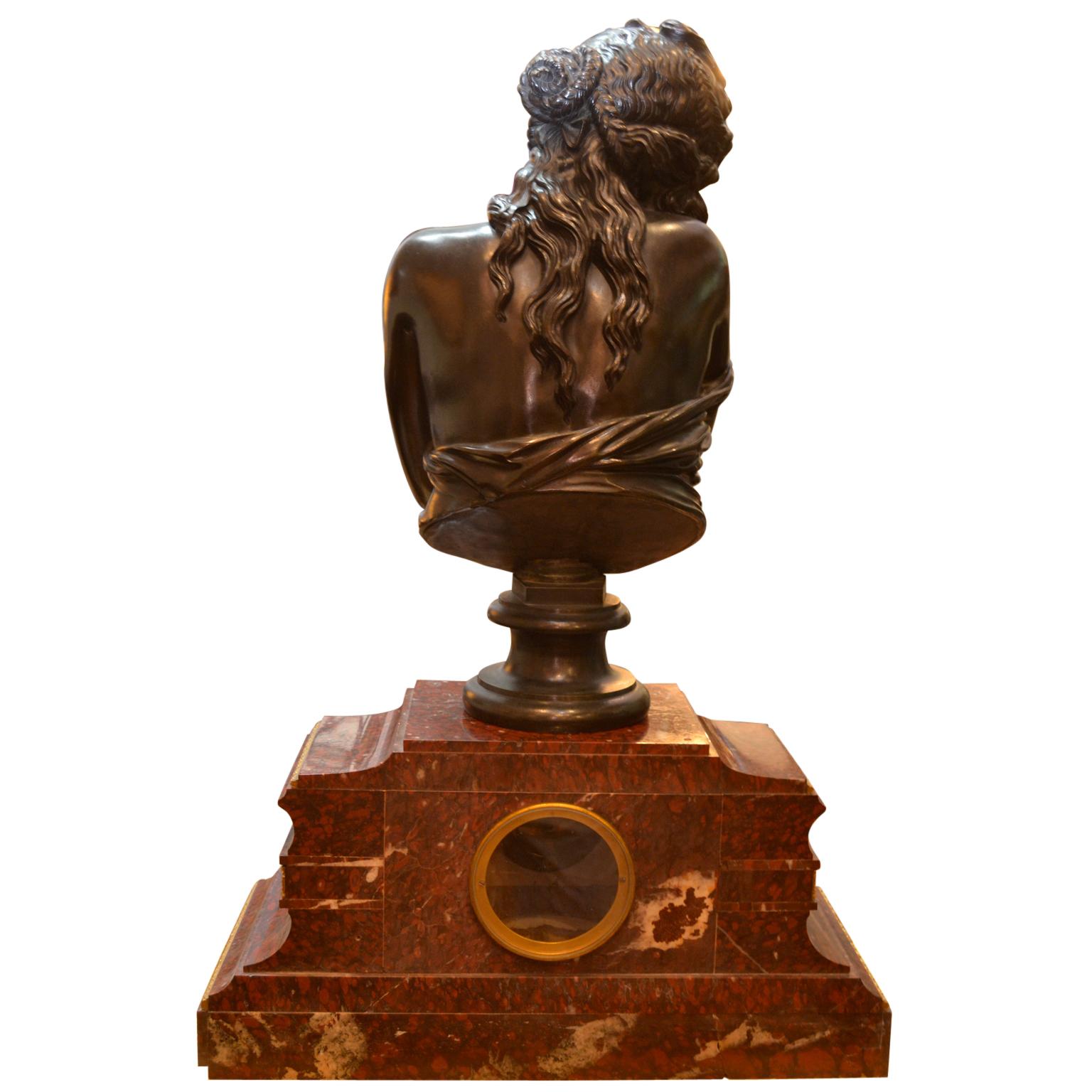 Napoleon III Marble and Gilt Bronze Clock Base Mounted by a Classical Female Bronze Bust For Sale