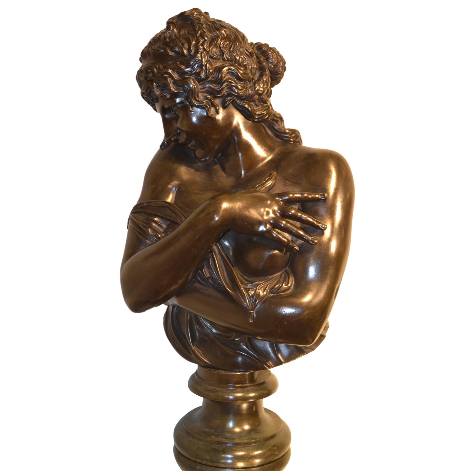 19th Century Marble and Gilt Bronze Clock Base Mounted by a Classical Female Bronze Bust For Sale