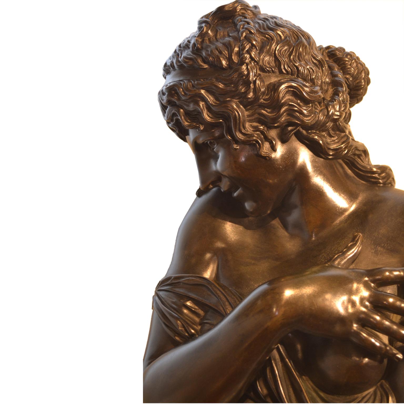 19th Century Griotte Marble and Gilt Bronze Clock Mounted by a Classical Female Bronze Bust For Sale