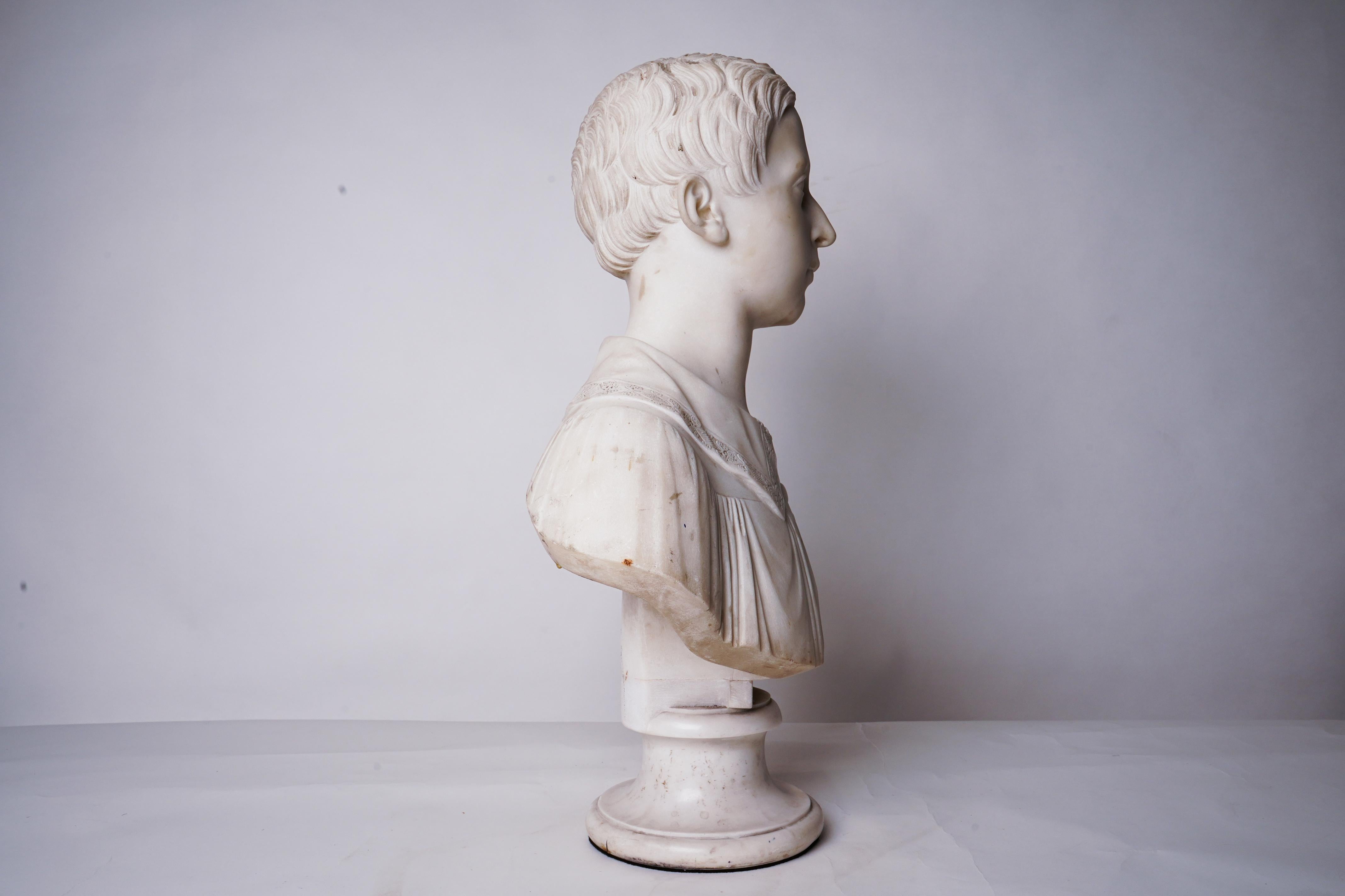 Marble Bust of a Young Man In Good Condition In Chicago, IL