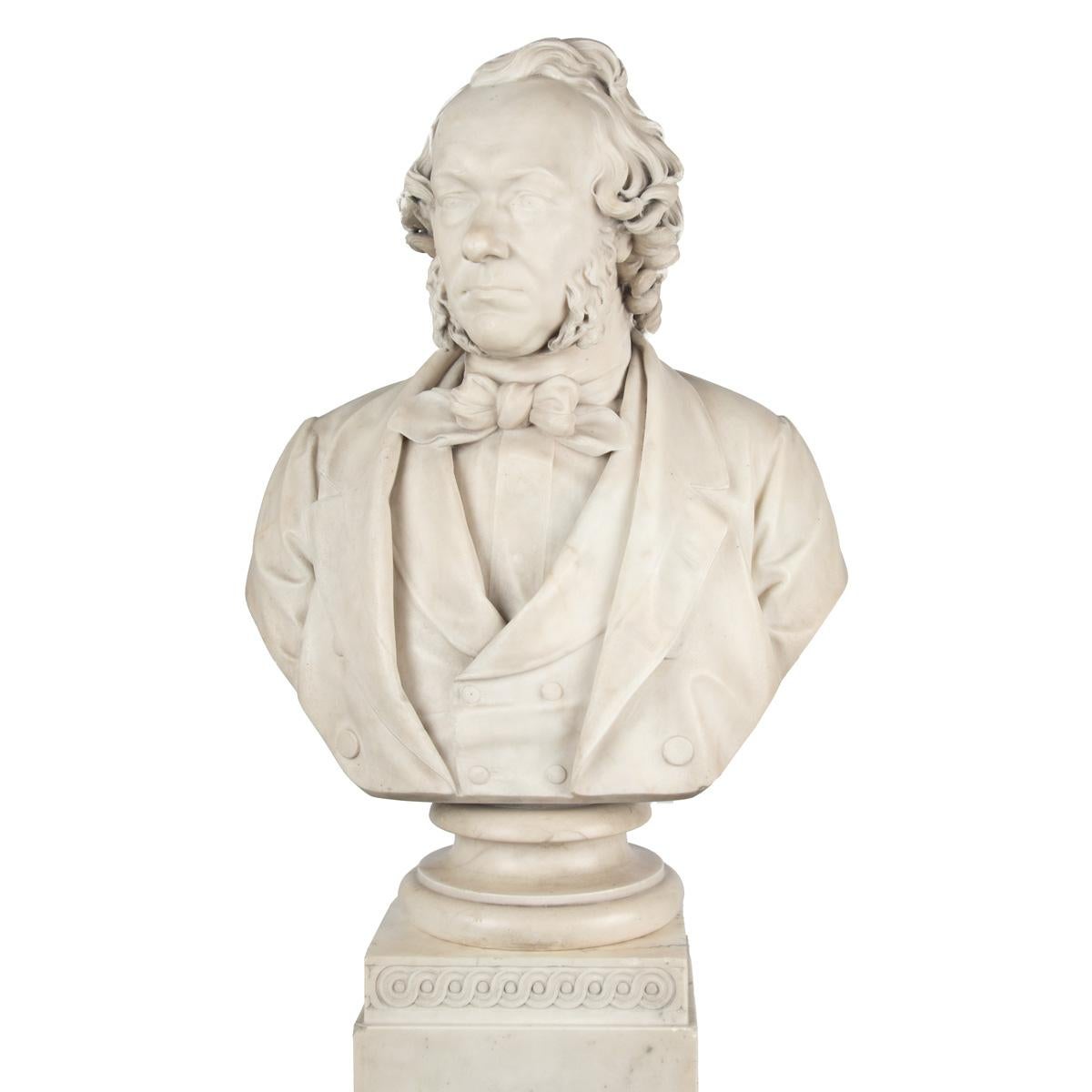 Anglais Buste en marbre sur piédestal de Richard Cobden par Richard Neville Northey Burnard 1865 en vente