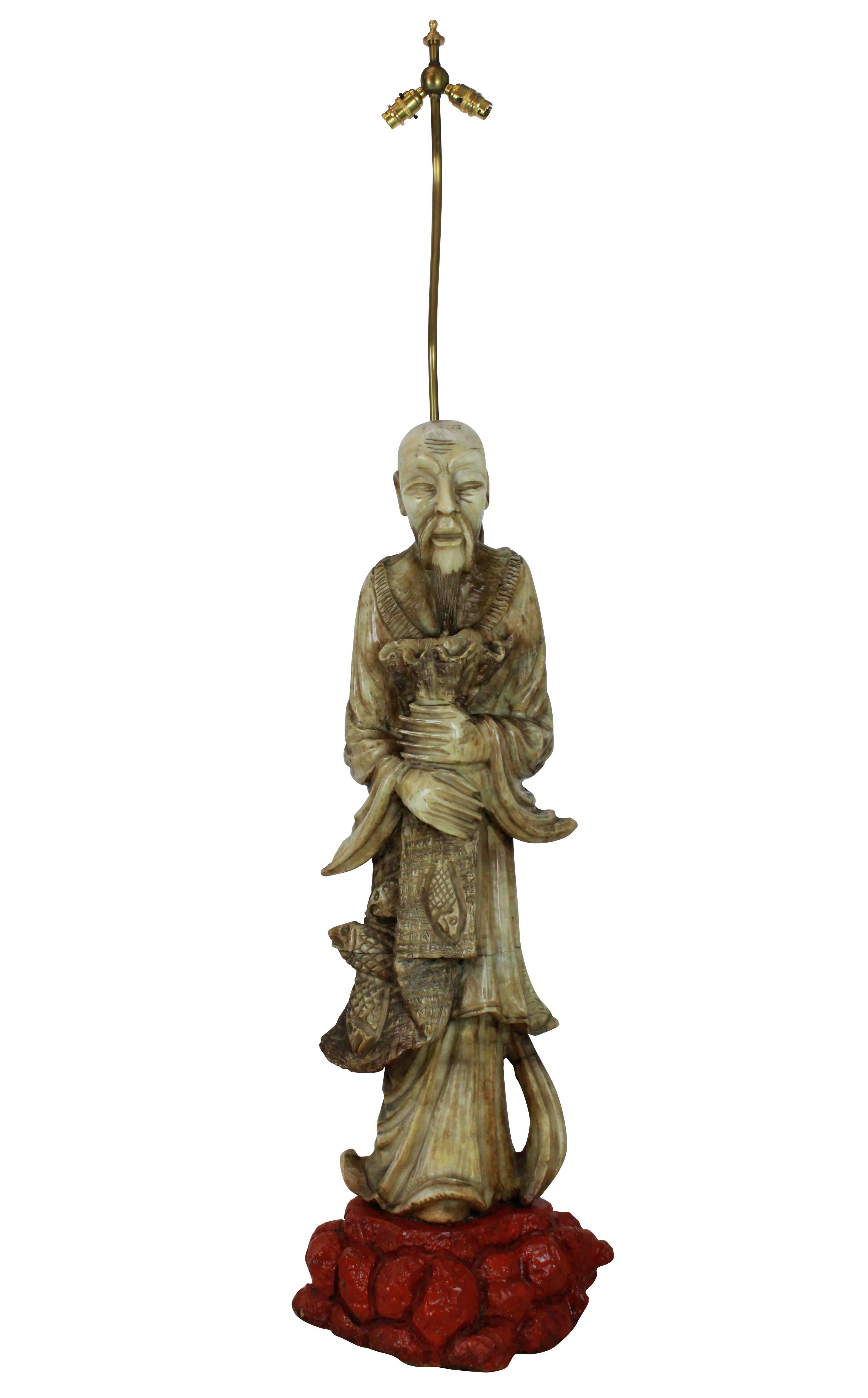 Marble Floor Lamp Depicting a Chinese Fisherman In Good Condition In London, GB
