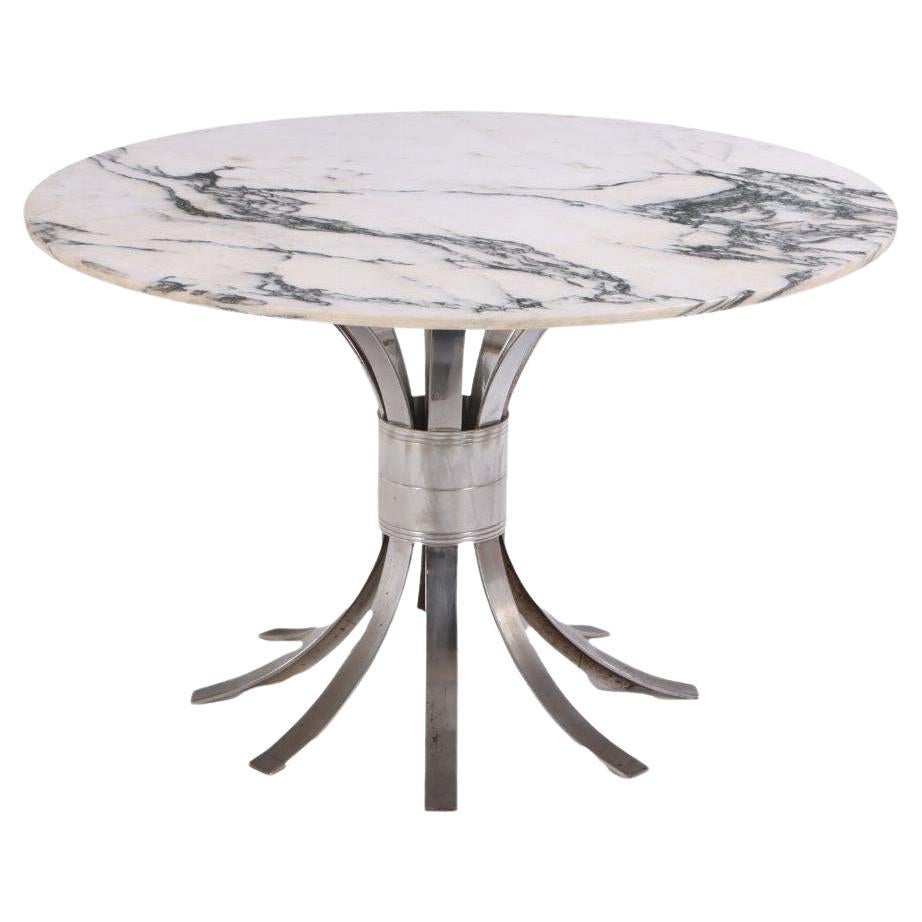 A marble top and chrome over iron wheat sheaf style center table, C. 1970. For Sale