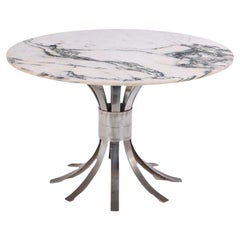 Table centrale style gerbe de blé en marbre et chrome sur fer, vers 1970.