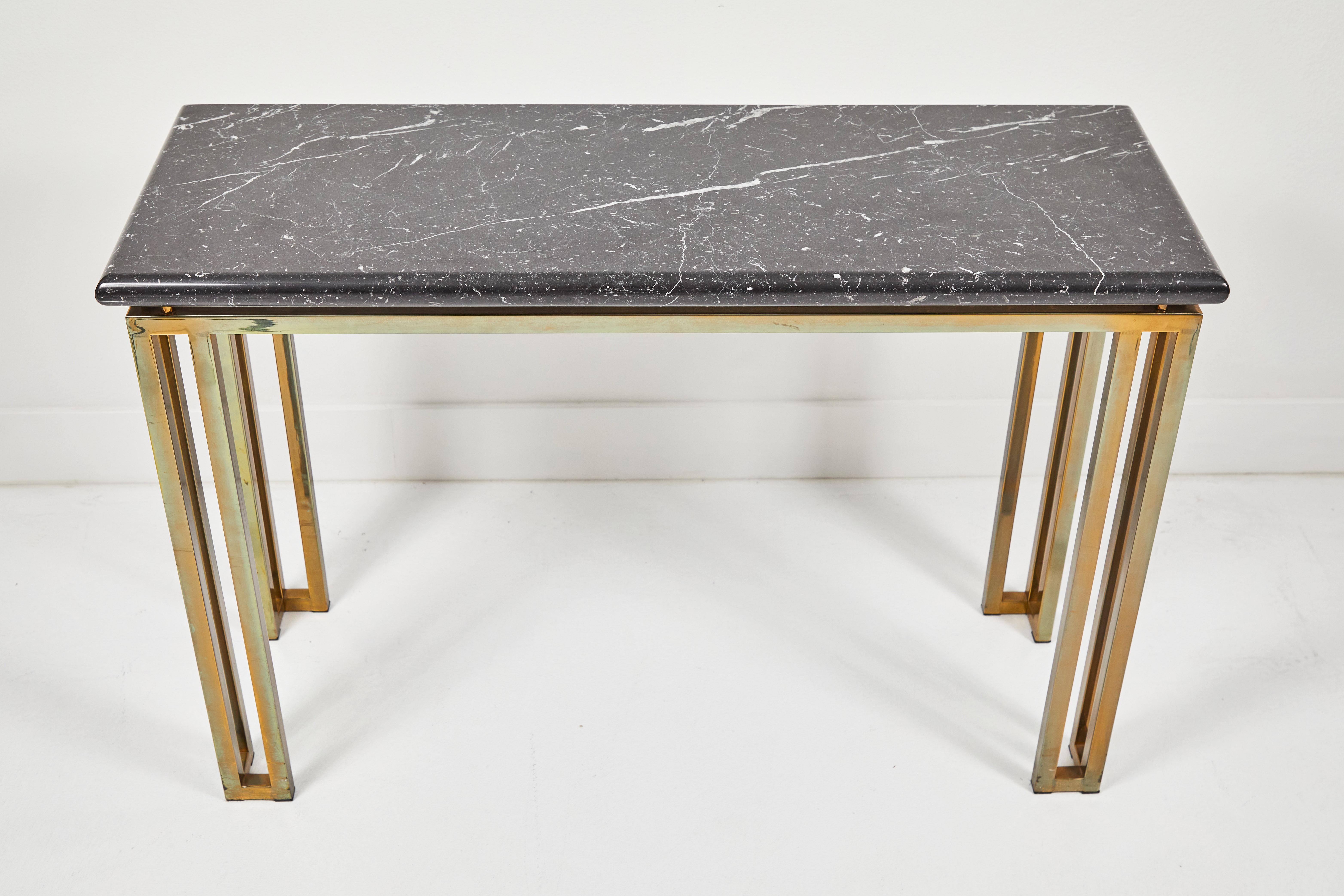 Mid-Century Modern Marble Topped Console with a Brass Base