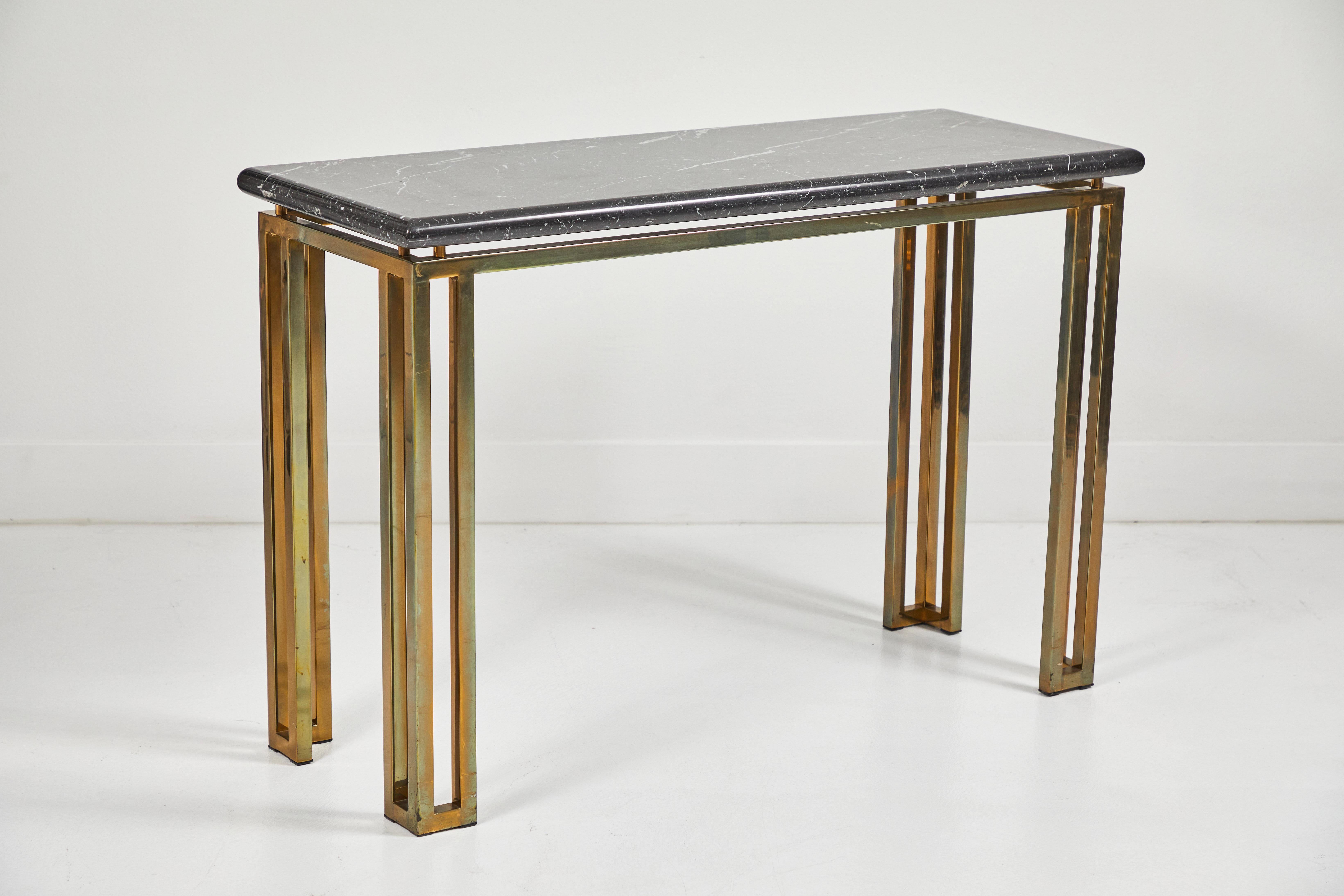 Polished Marble Topped Console with a Brass Base