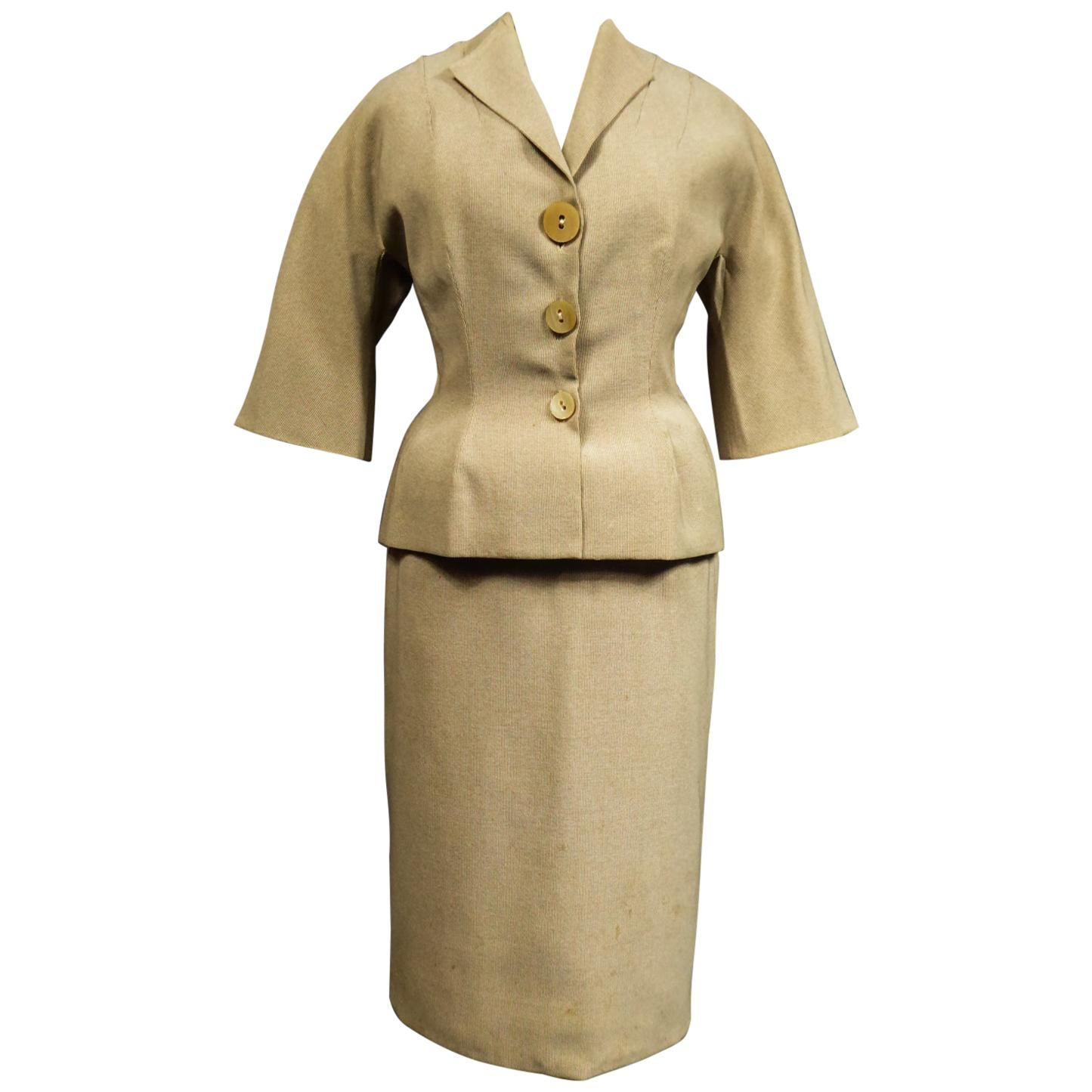 A Marcel Rochas French Couture Woollen Skirt and Jacket Bar Set Circa 1948