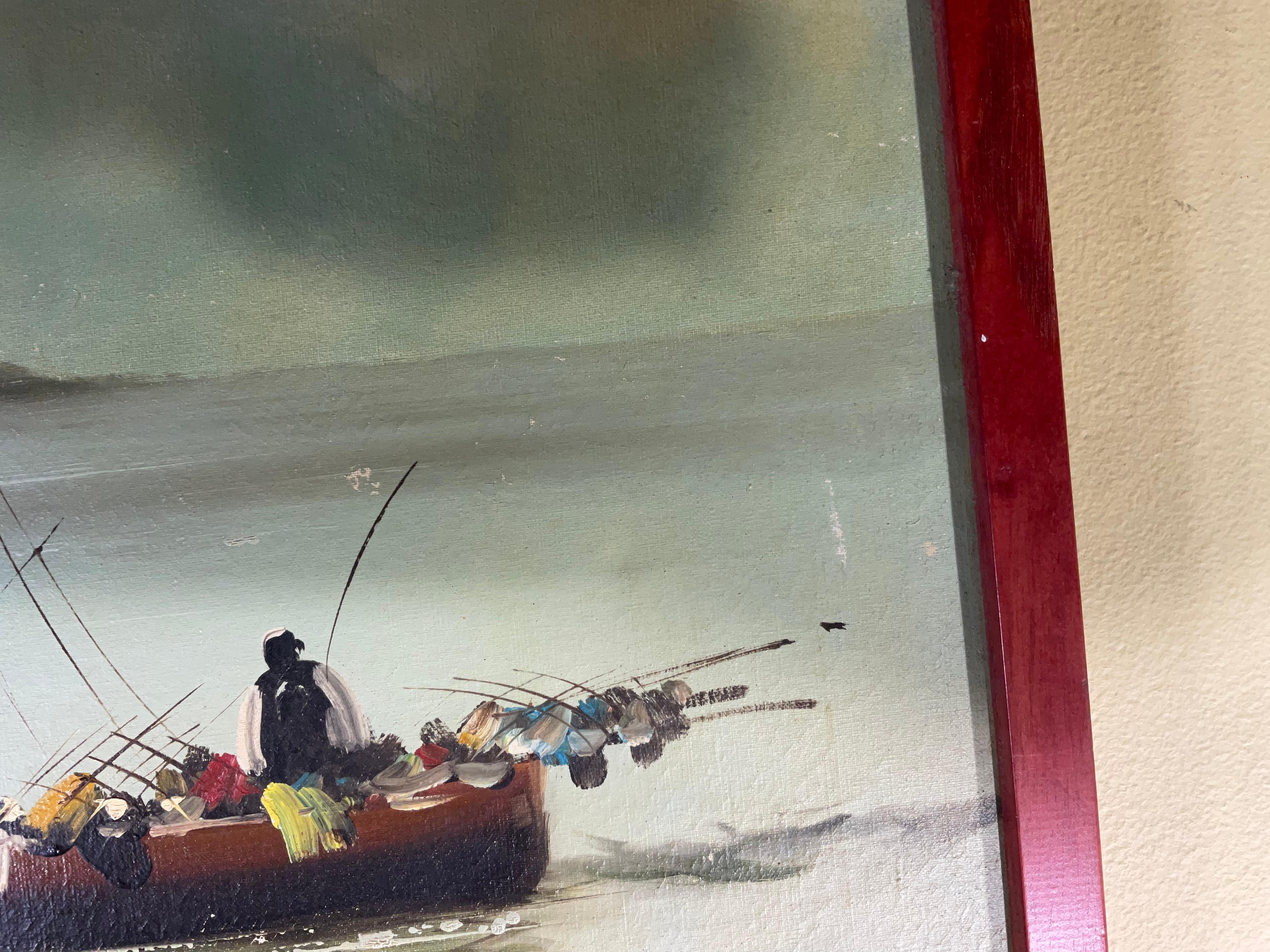 Hand-Painted Mariani Italian Fisherman in the Bay of Naples For Sale