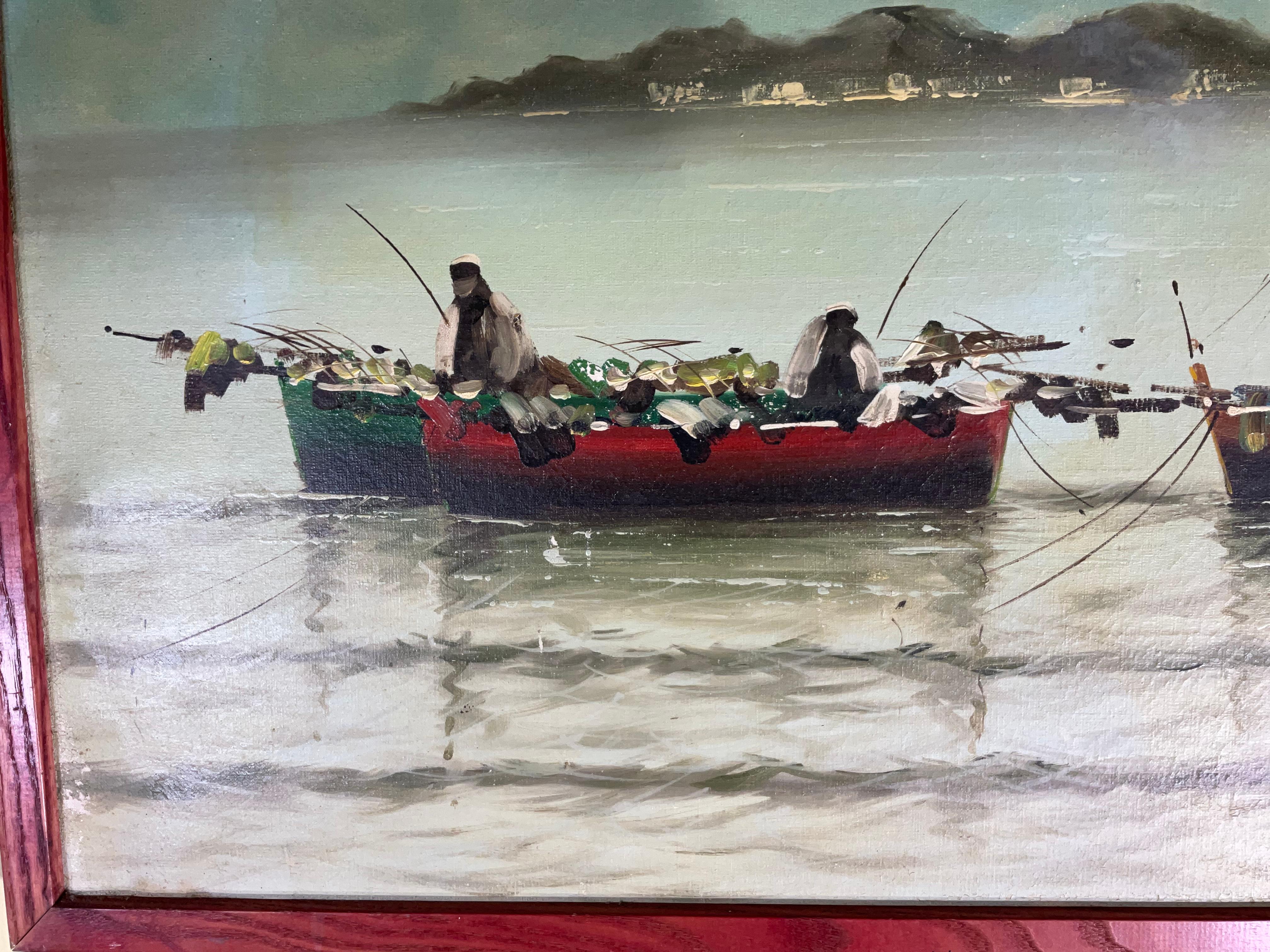 Canvas Mariani Italian Fisherman in the Bay of Naples For Sale