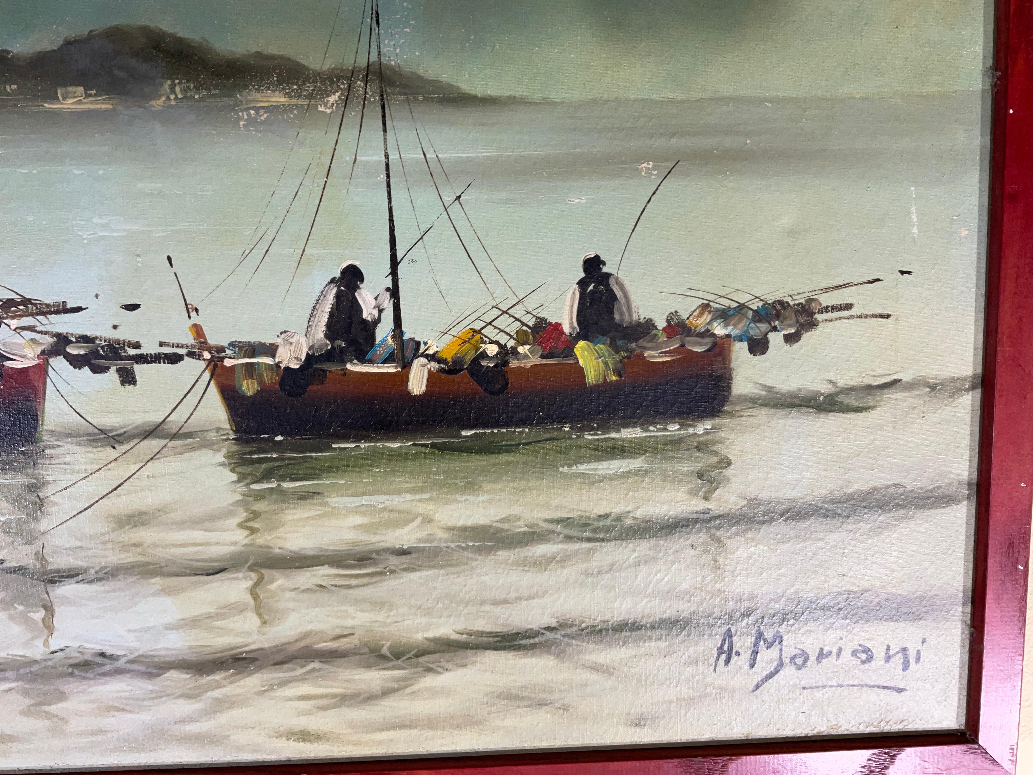 Canvas Mariani Italian Fisherman in the Bay of Naples For Sale