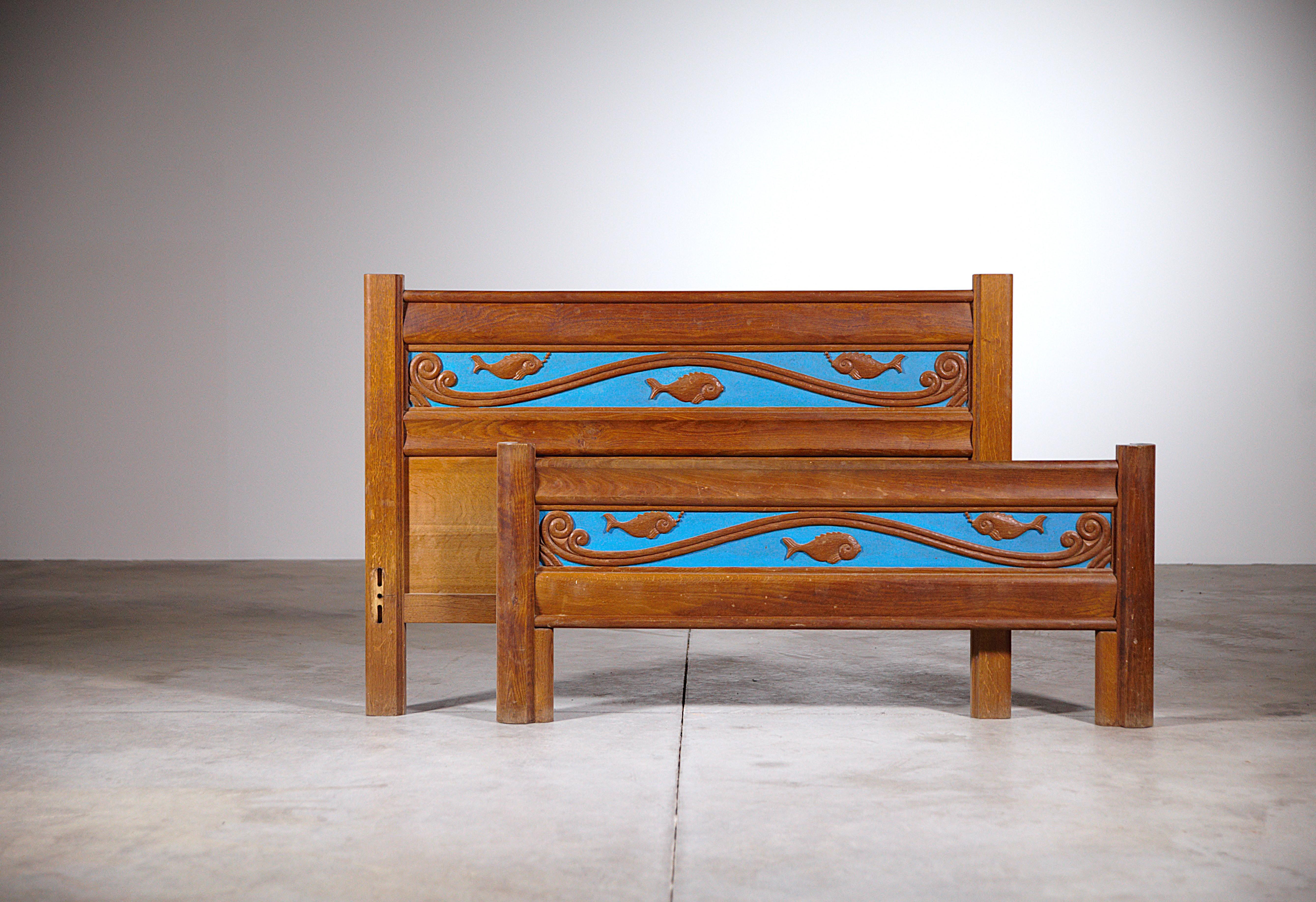 French A Marine Style Bed & Beside Table by Joseph Savina France 1960s For Sale