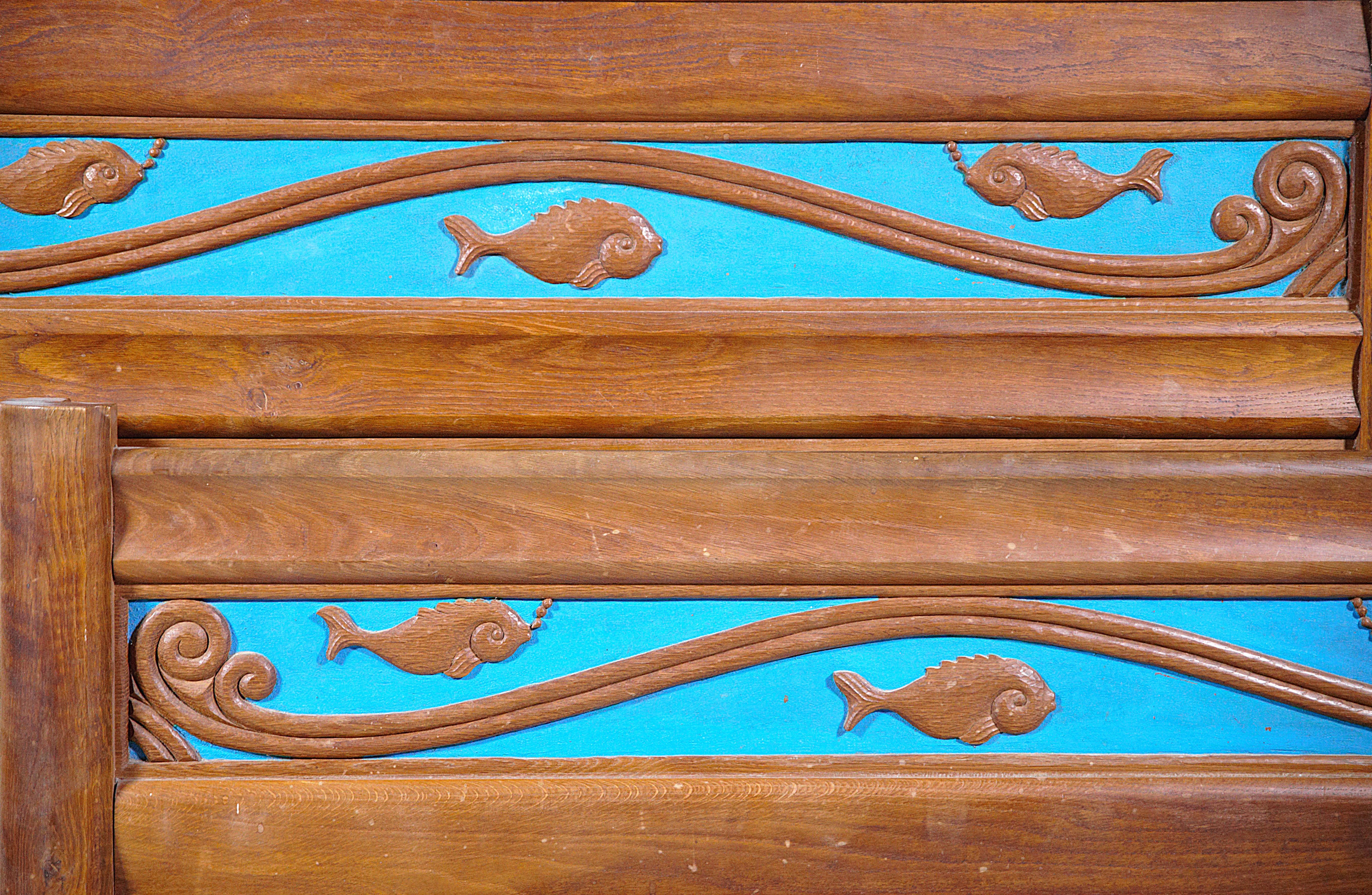 Wood A Marine Style Bed & Beside Table by Joseph Savina France 1960s For Sale