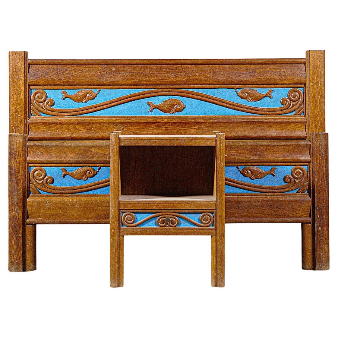 A Marine Style Bed & Beside Table by Joseph Savina France 1960s