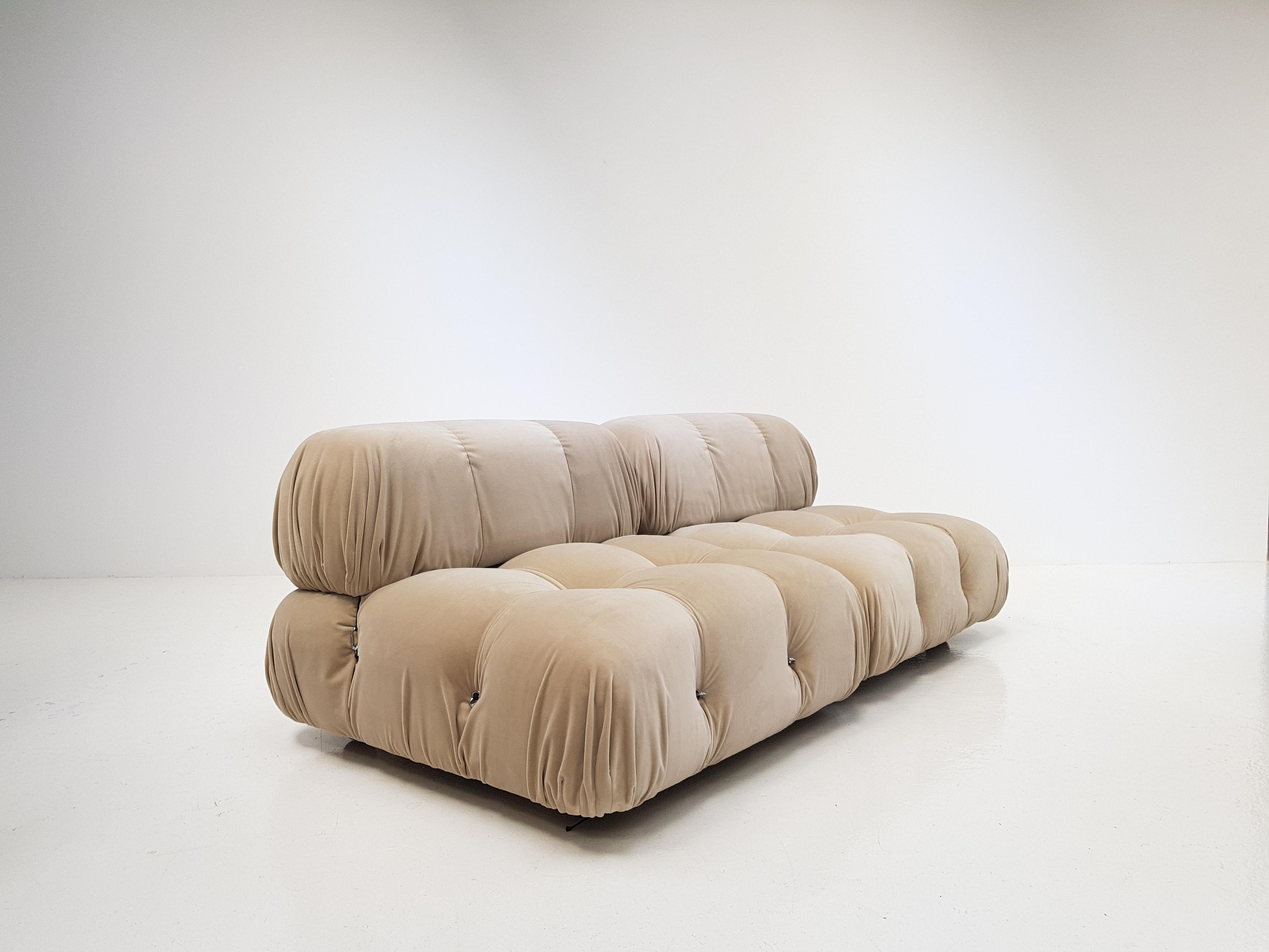 A Mario Bellini 'Camaleonda' modular sofa for B&B Italia with new linen colour Designers Guild velvet fabric.

The Camaleonda was designed by Mario Bellini in 1971 and was manufactured first by C&B Italia and later by B&B Italia. This particular