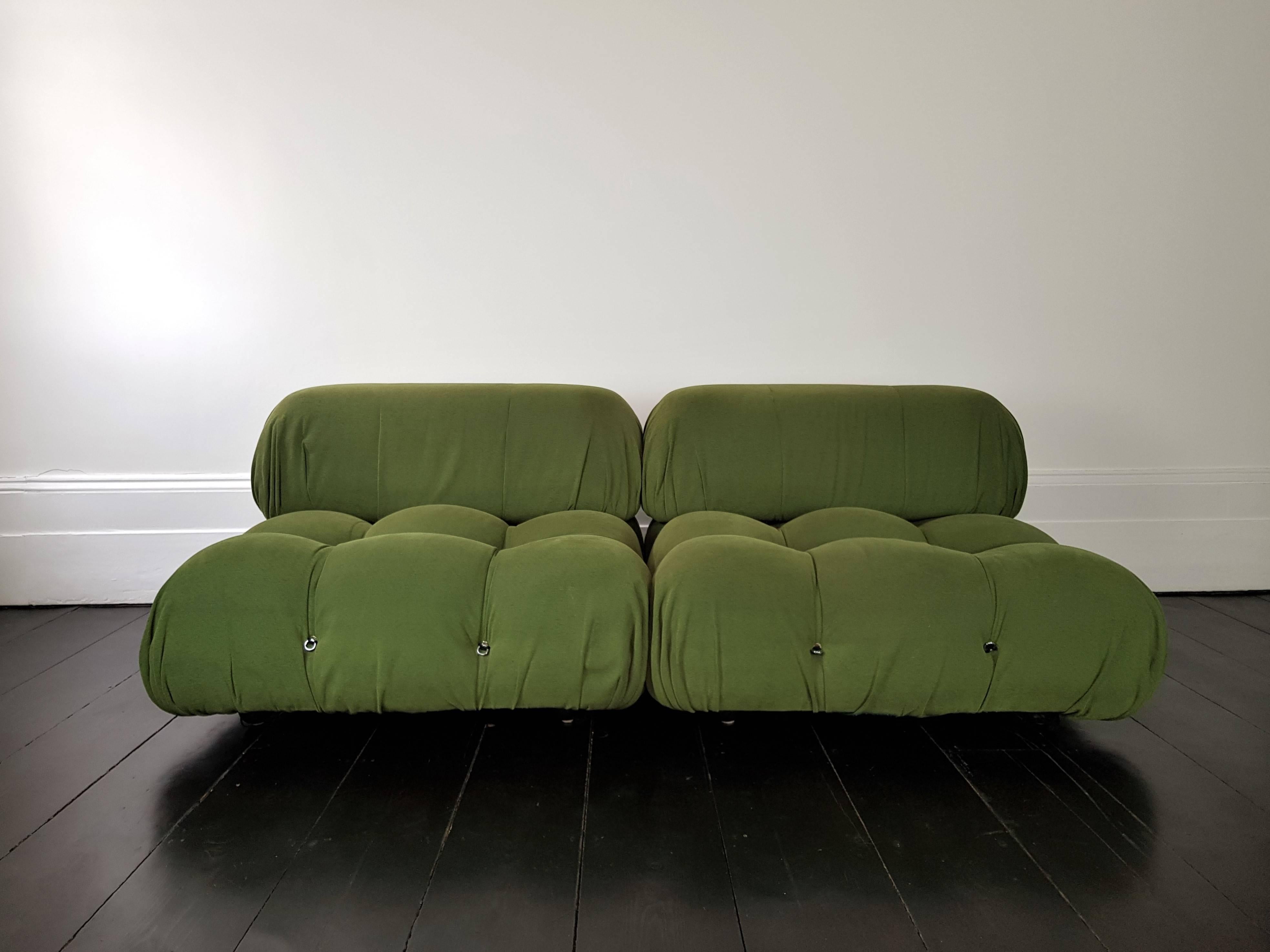 A Mario Bellini 'Camaleonda' with original green fabric, designed 1971.
 
The Camaleonda was designed by Mario Bellini in 1971 and was manufactured first by C&B and later by B&B Italia. This particular piece produced in 1976 by B&B Italia.

With