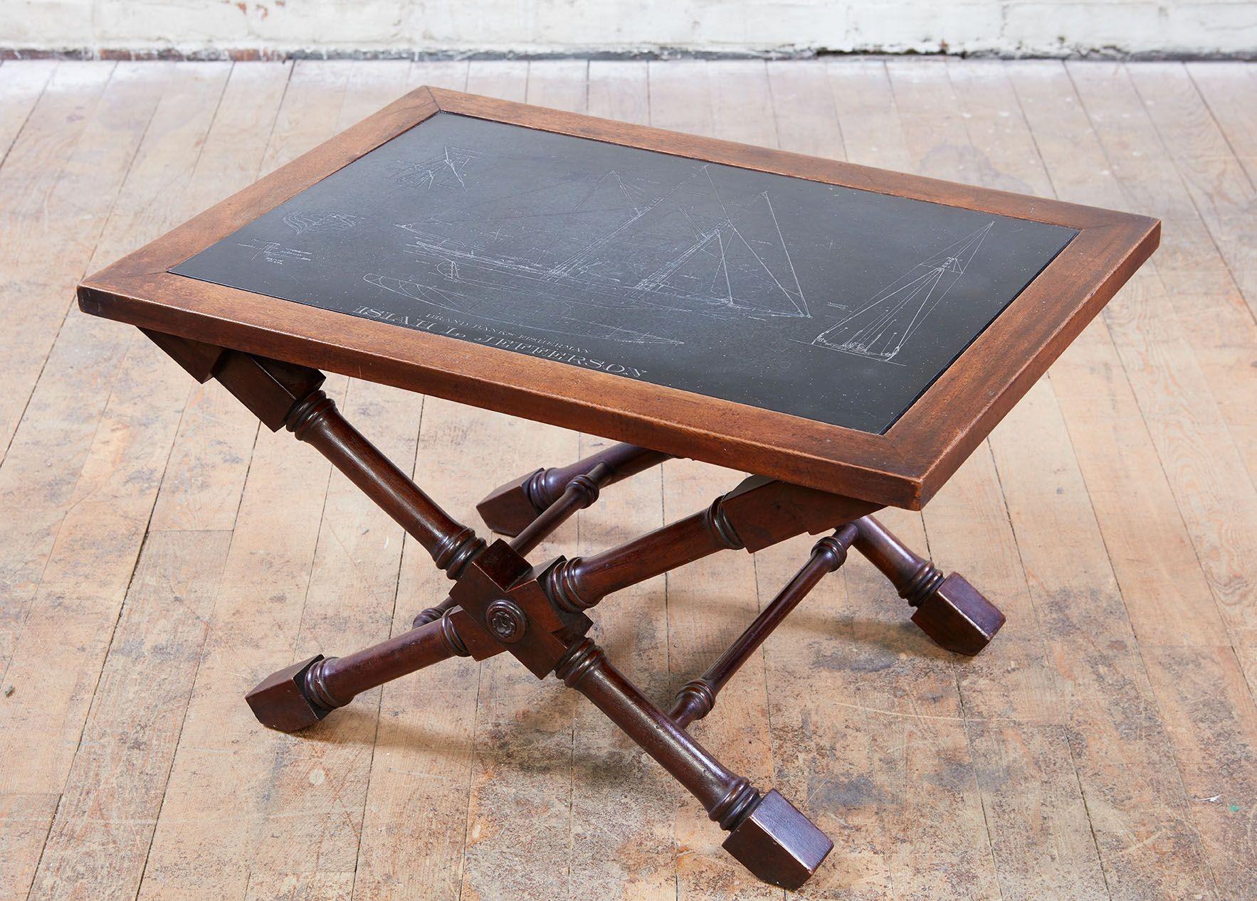 Maritime Etched Slate Drinks Table In Good Condition In Greenwich, CT