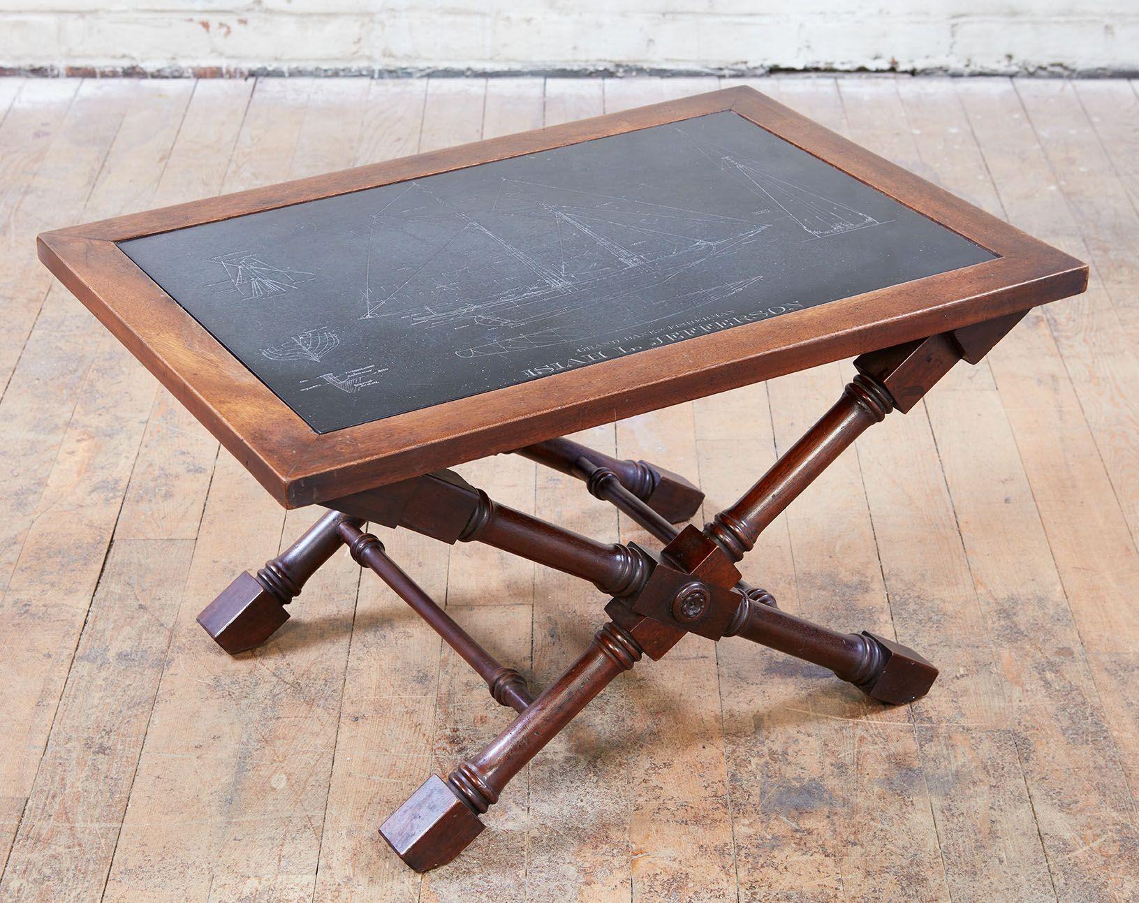 Mid-20th Century Maritime Etched Slate Drinks Table