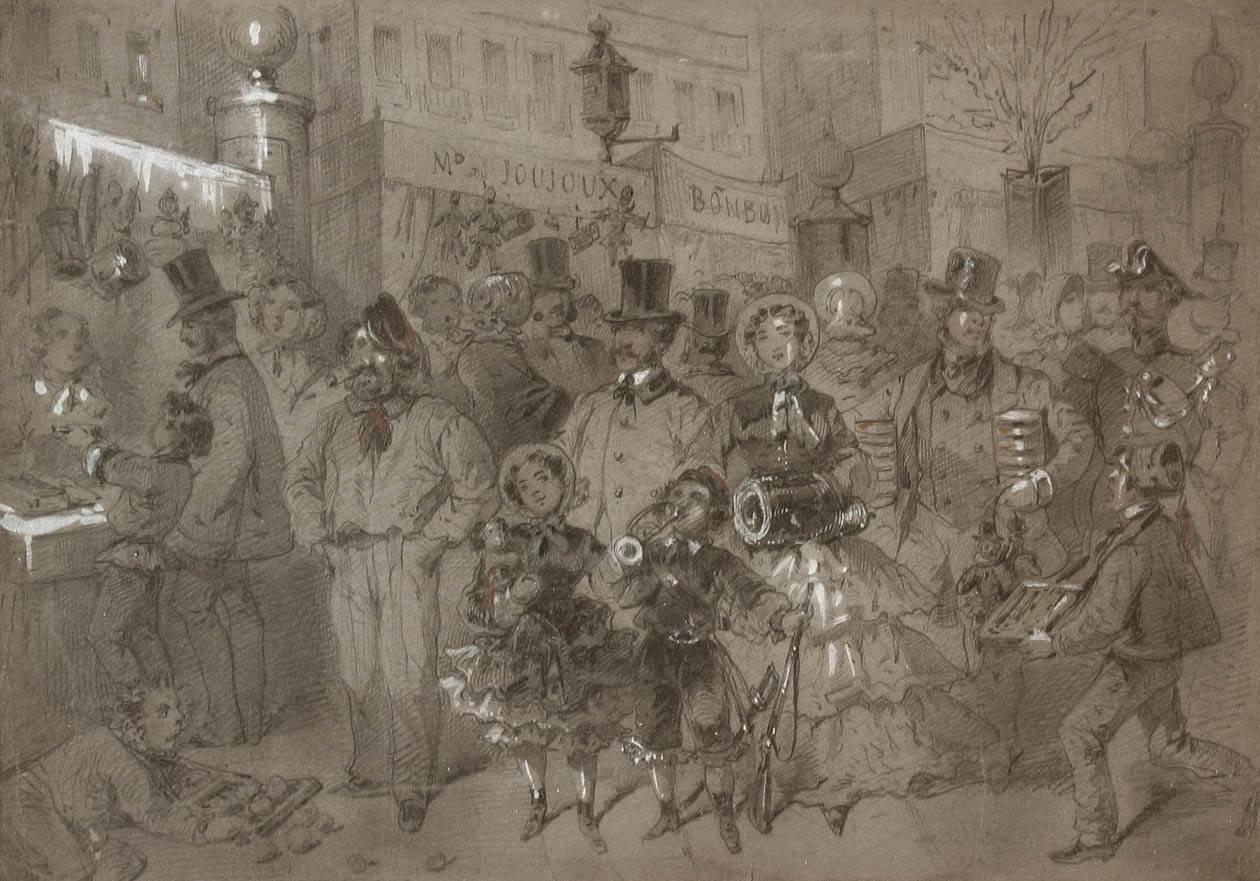 19th Century Market Scene in Paris by Egron Sillif Lundgren For Sale