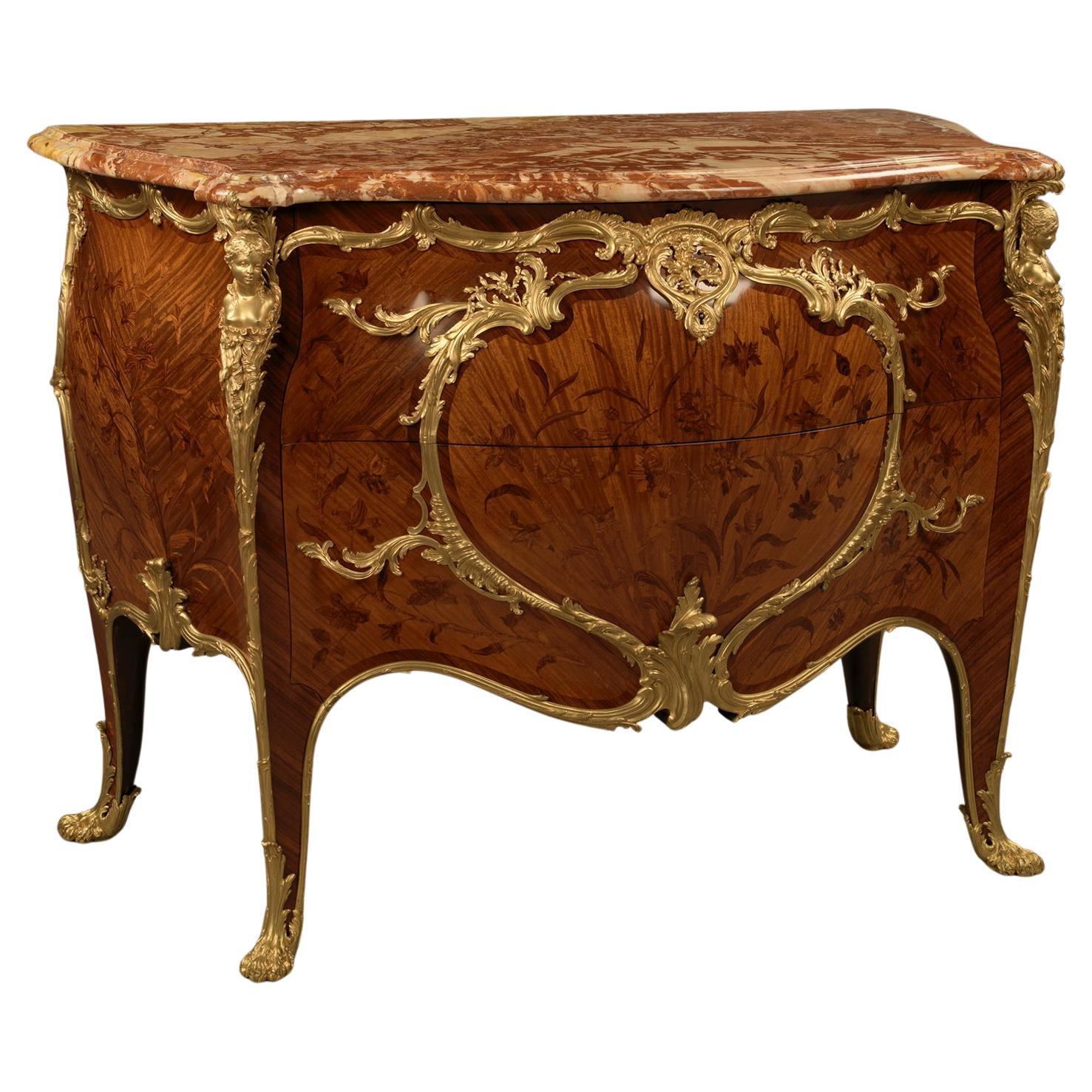 Commode en marqueterie et bronze doré d'Emmanuel Zwiener en vente