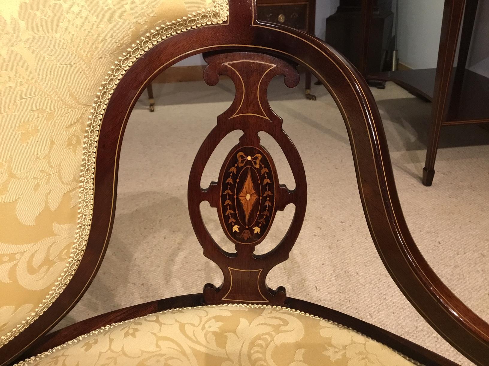 Mahogany Marquetry Inlaid Edwardian Period Antique Settee