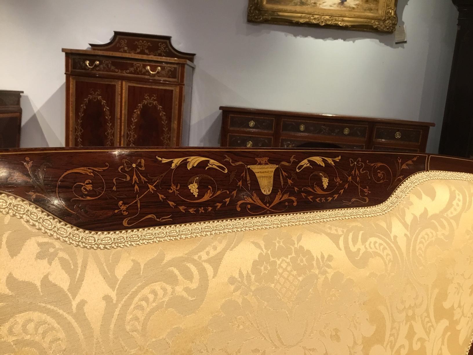 Marquetry Inlaid Edwardian Period Antique Settee 1