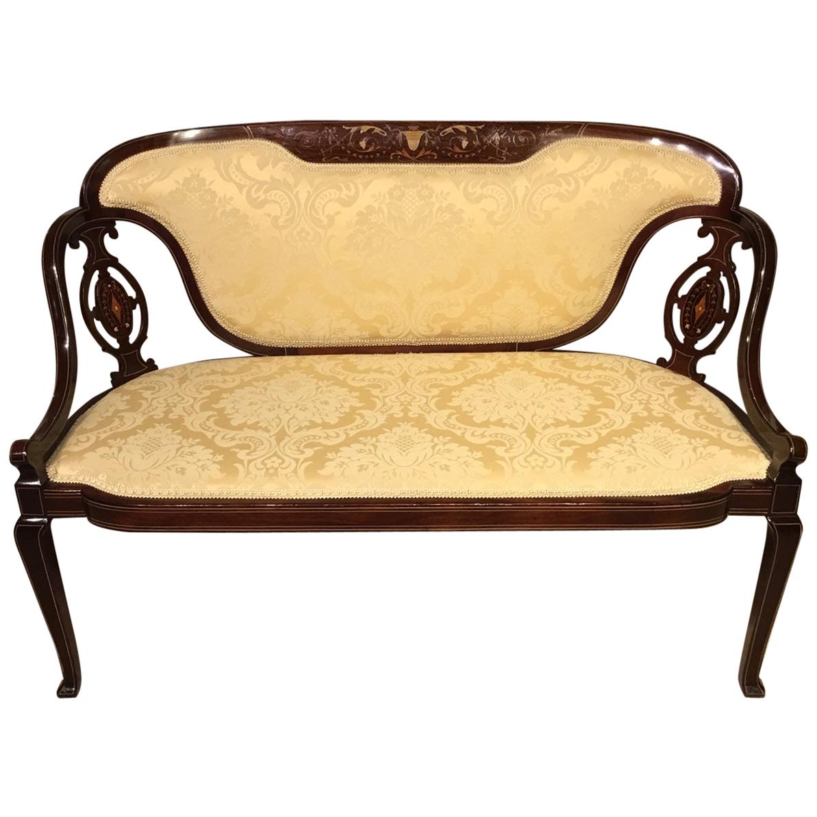 Marquetry Inlaid Edwardian Period Antique Settee