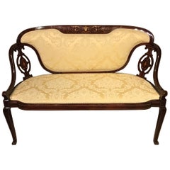 Marquetry Inlaid Edwardian Period Antique Settee