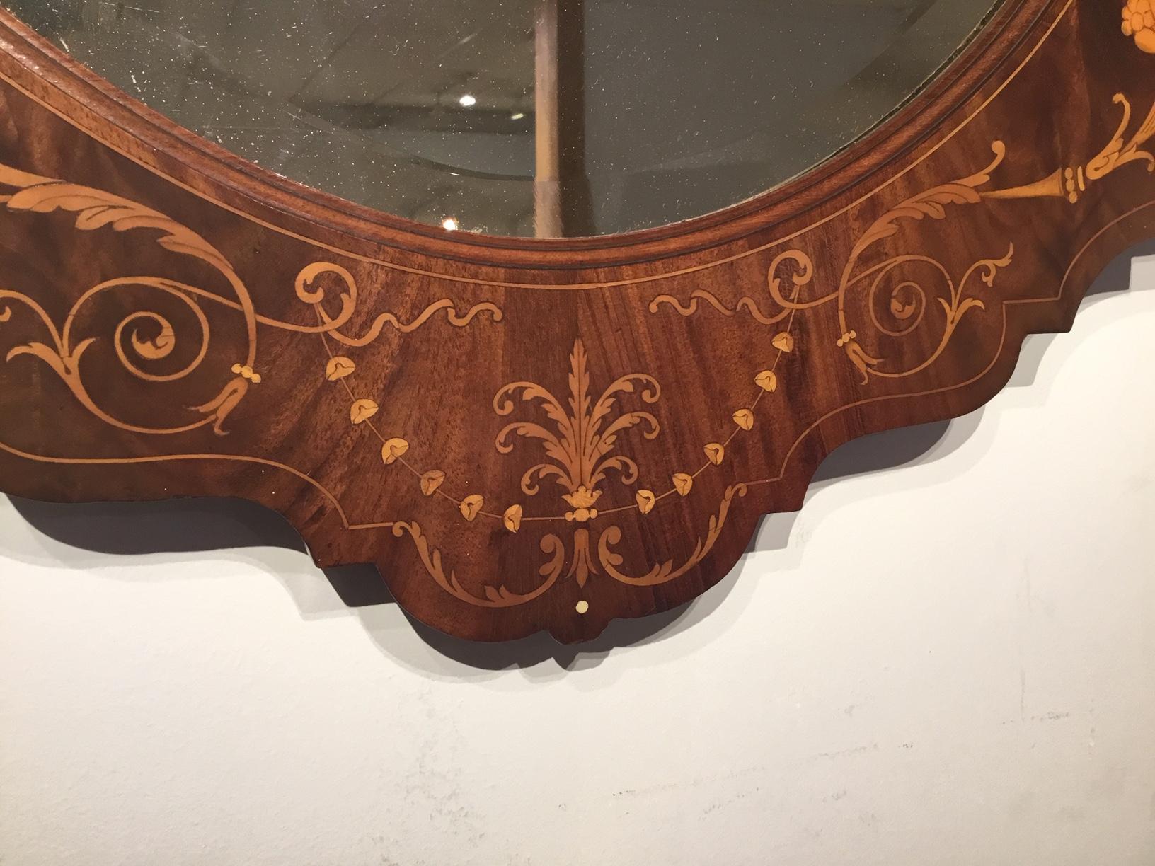 Marquetry Inlaid Edwardian Period Antique Wall Mirror In Good Condition For Sale In Darwen, GB