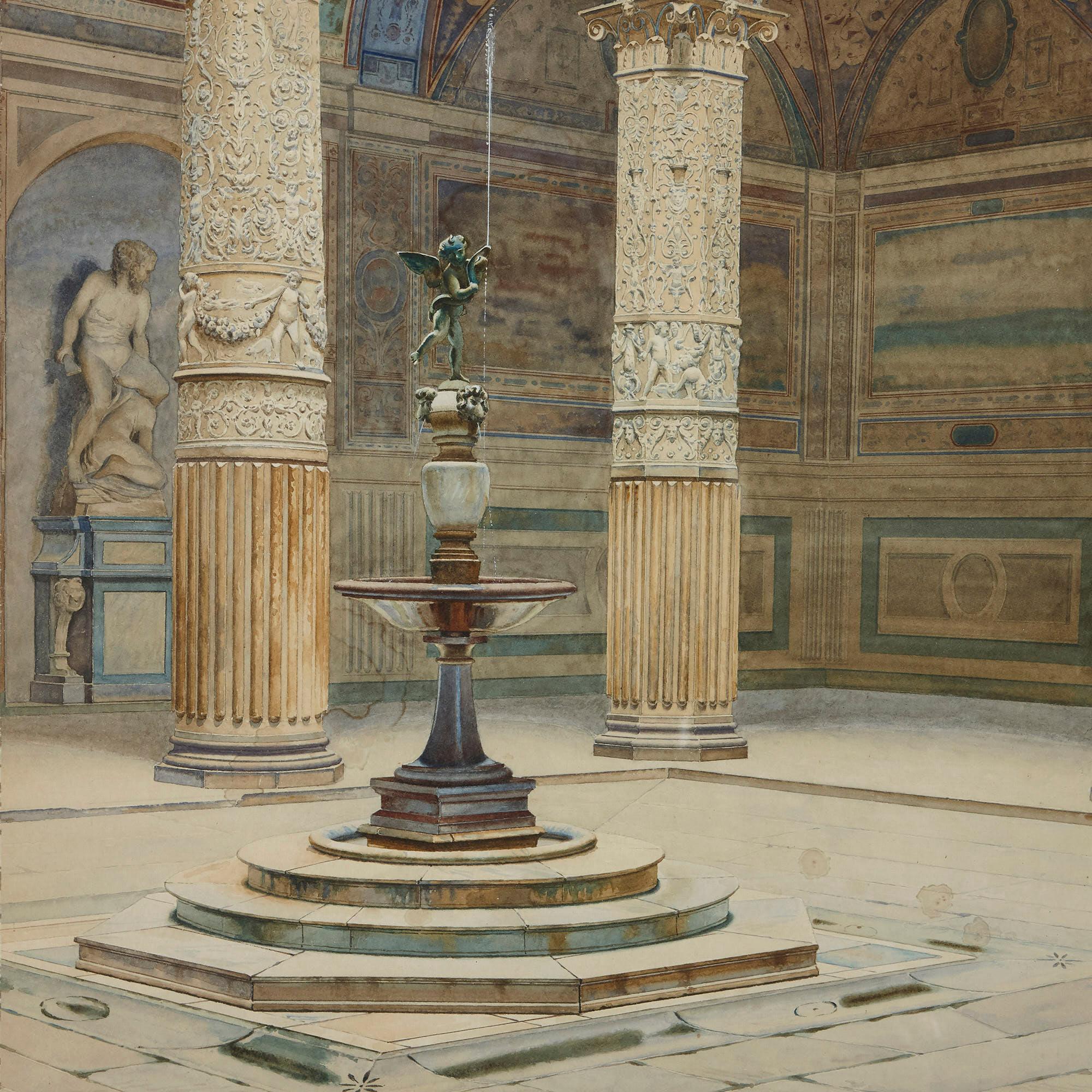 Antikes Aquarell von Palazzo Signoria in Florenz (Naturalismus), Painting, von A. Marrani