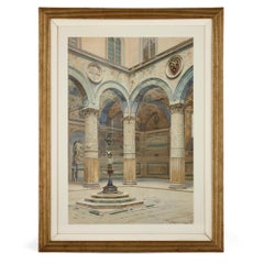 Antique watercolour of Palazzo Signoria in Florence
