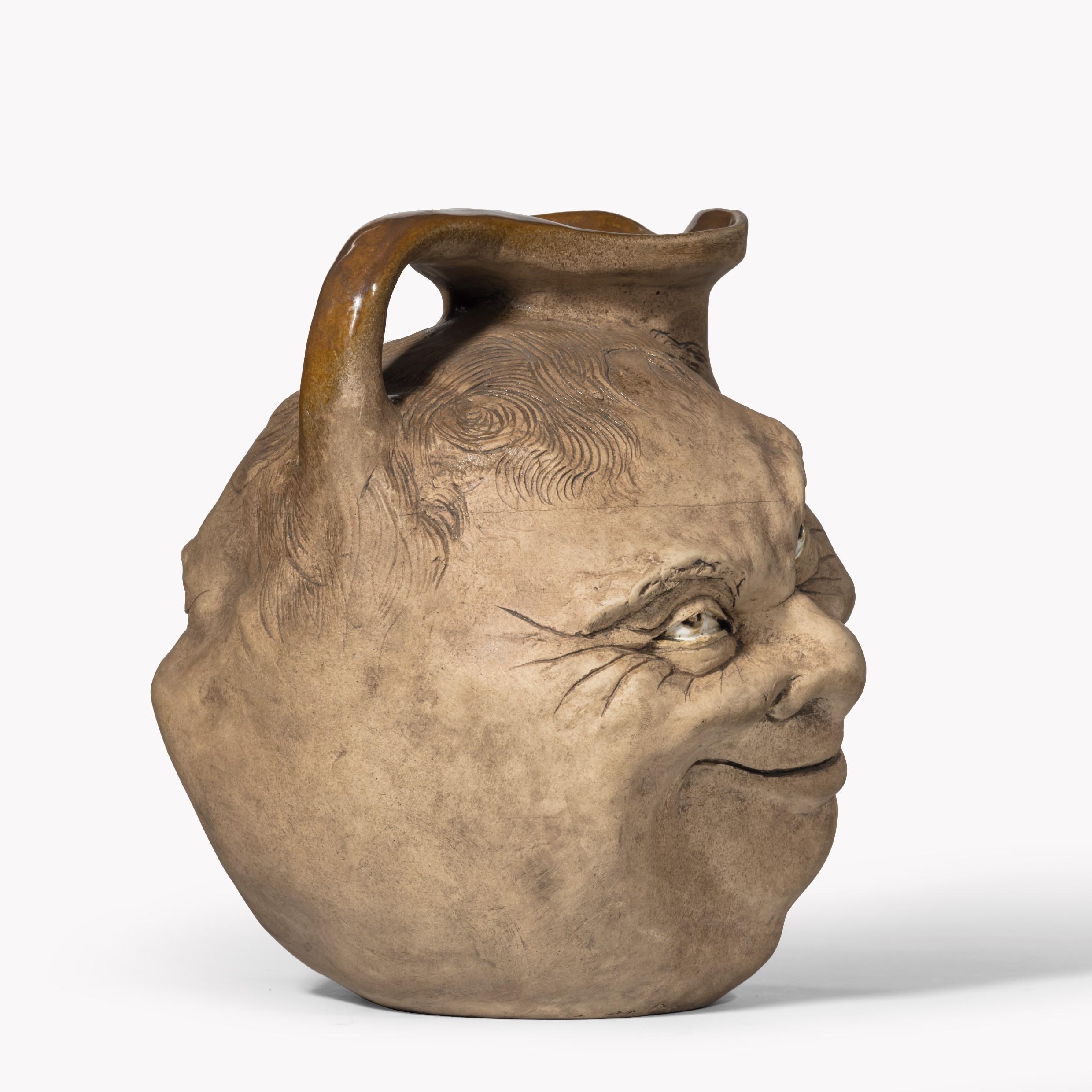 English Martinware Double-Sided Stoneware Pottery ‘Face’ Jug, Dated 1896