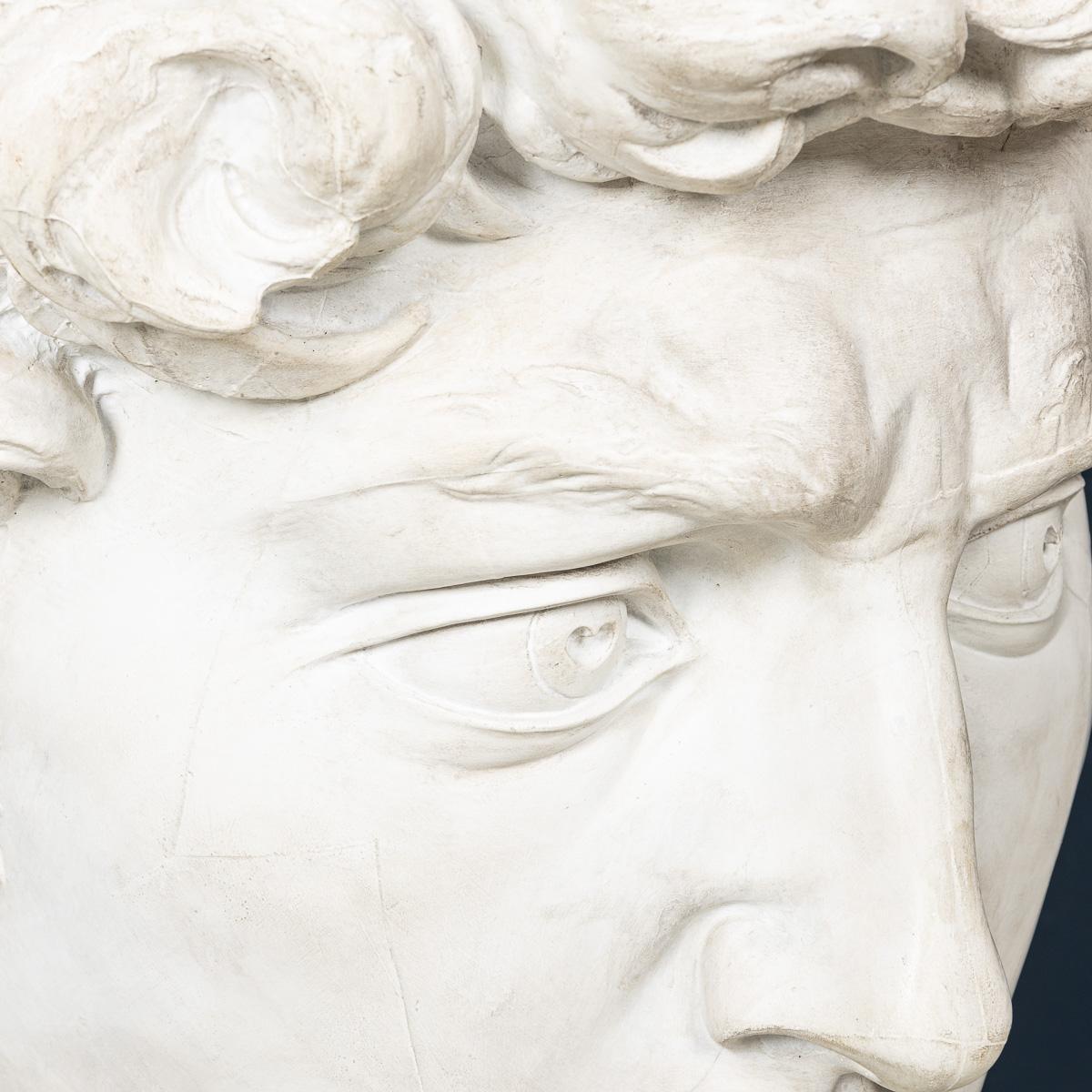 A Massive 20thC Italian Plaster Sculpture Bust Of Michelangelo's David c.1990 For Sale 8