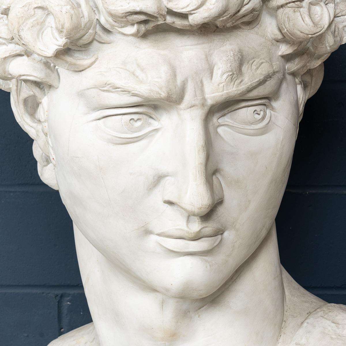 A Massive 20thC Italian Plaster Sculpture Bust Of Michelangelo's David c.1990 For Sale 2