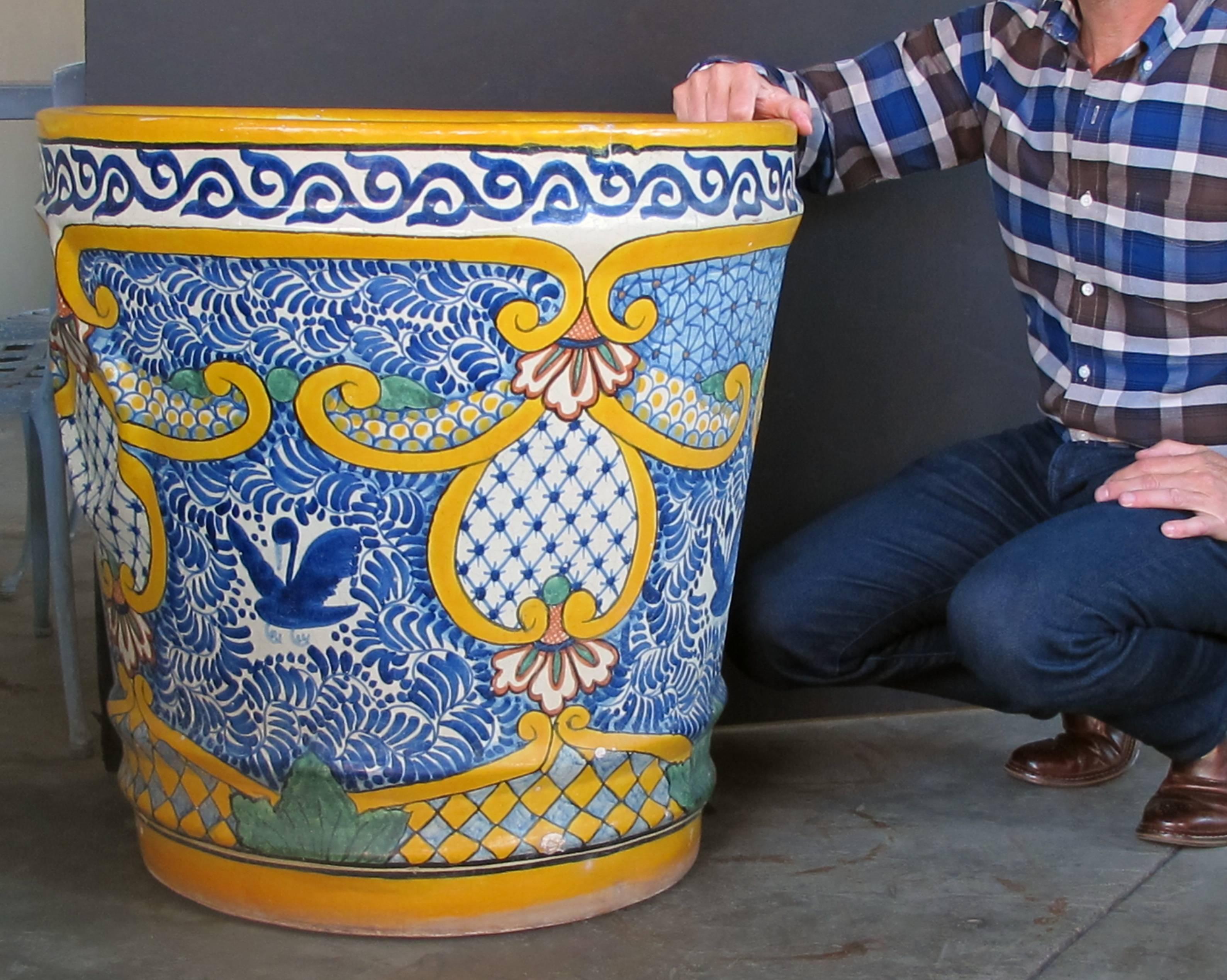 Massive and Colorfully-Glazed Mexican Conical-Form Pot For Sale 1