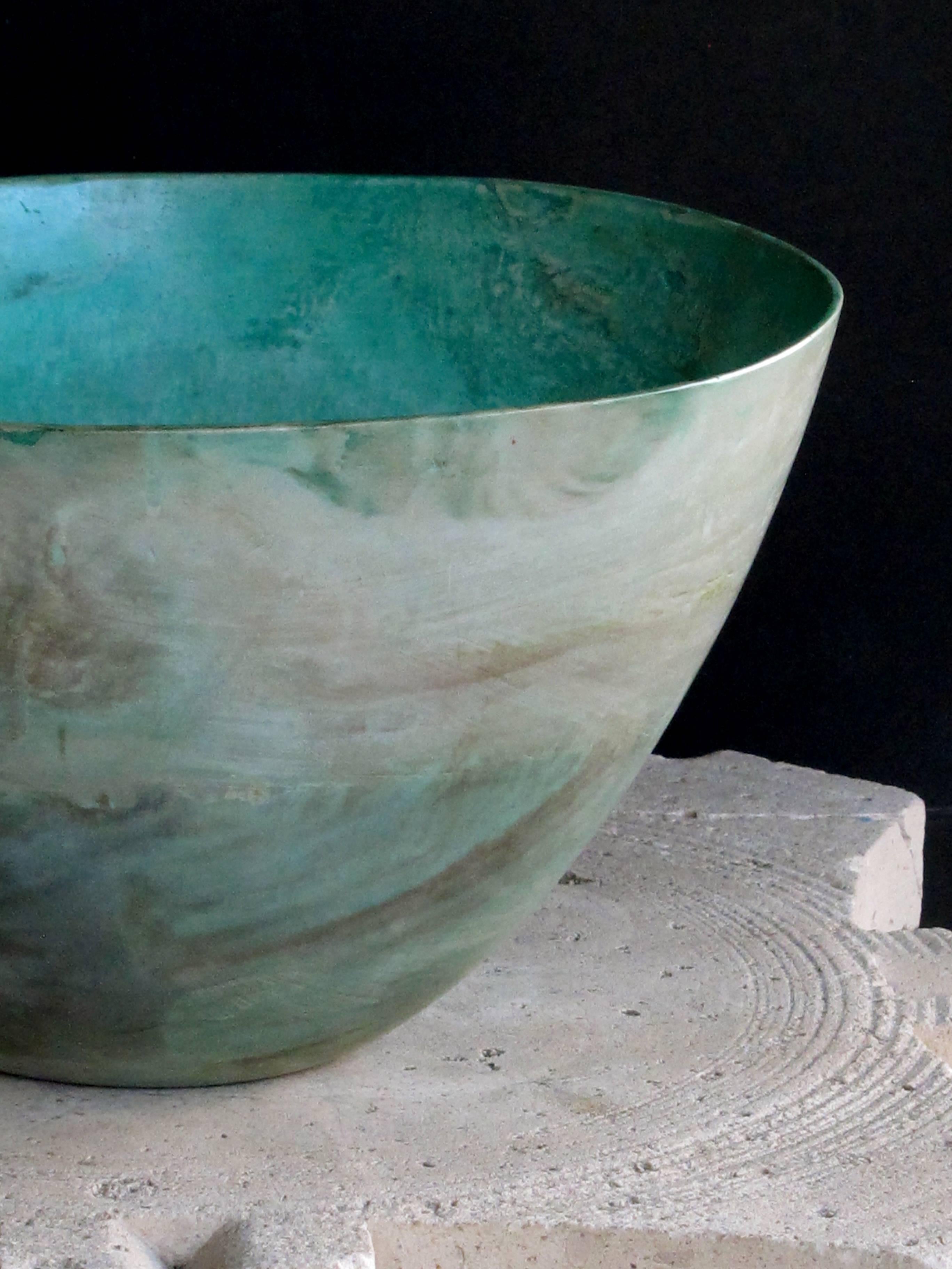 Modern Massive and Rare Bowl of Carved Chrysocolla