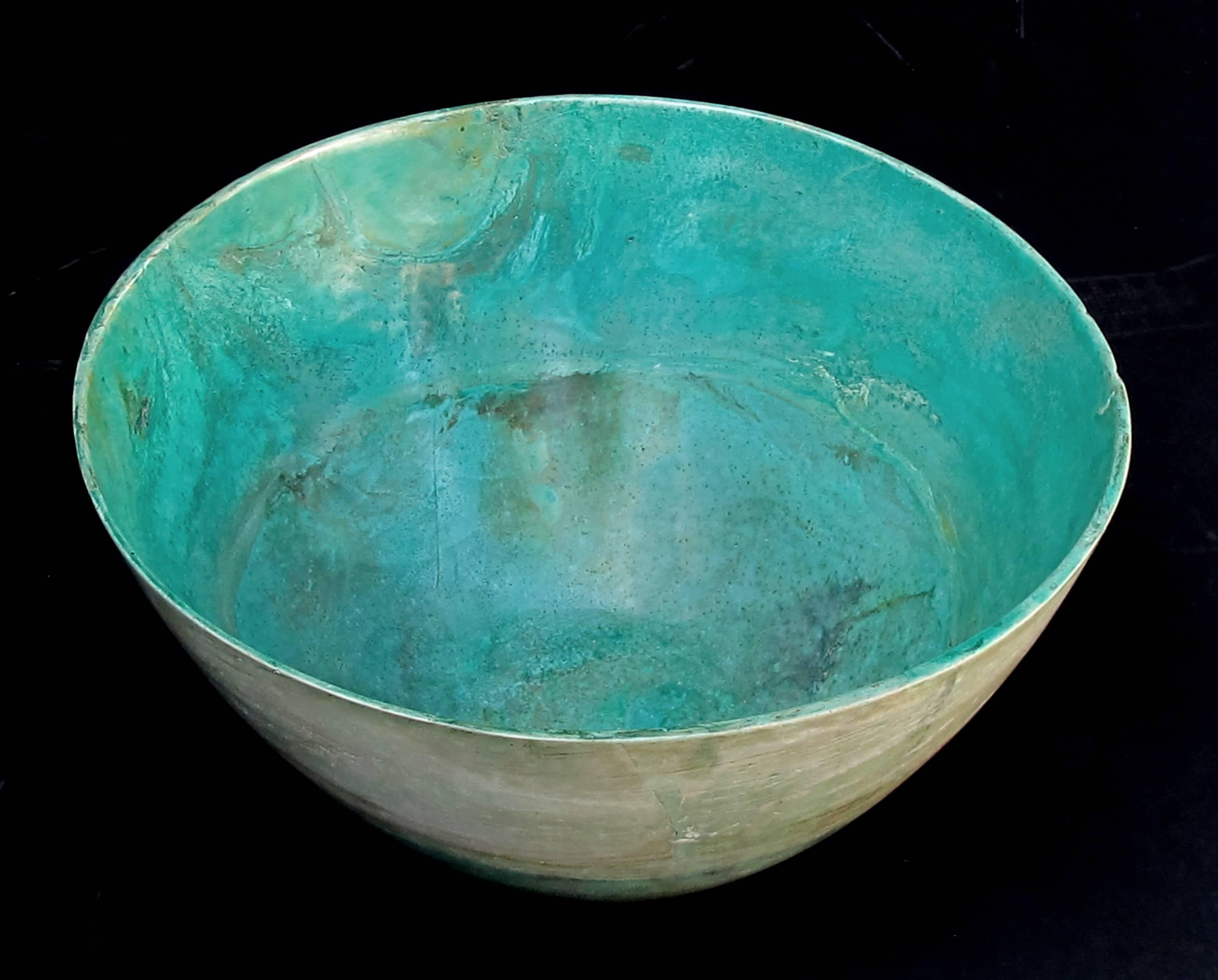 Contemporary Massive and Rare Bowl of Carved Chrysocolla